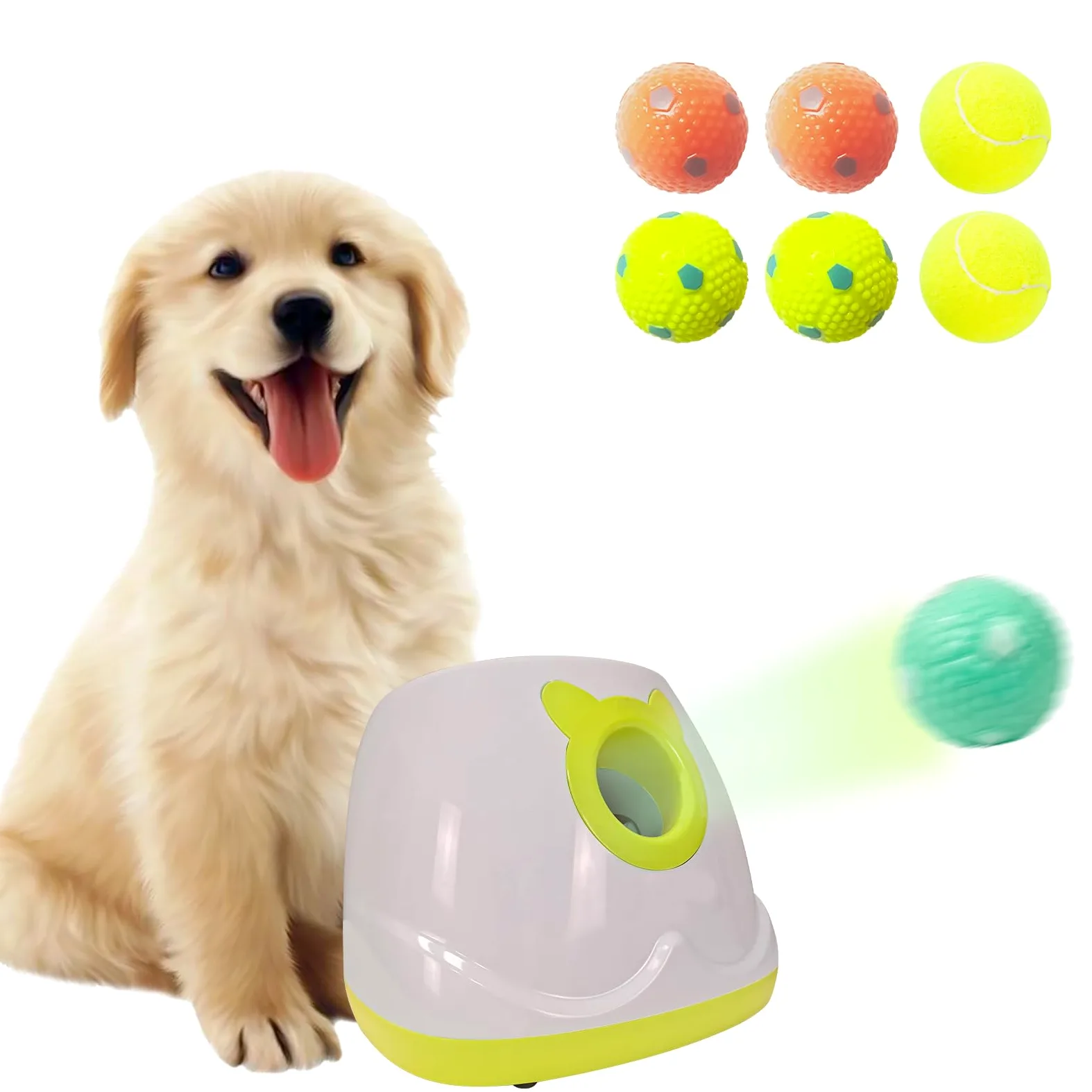 Lanceur de balle automatique pour chien - Jouet interactif pour chien - Balle de tir (jaune)