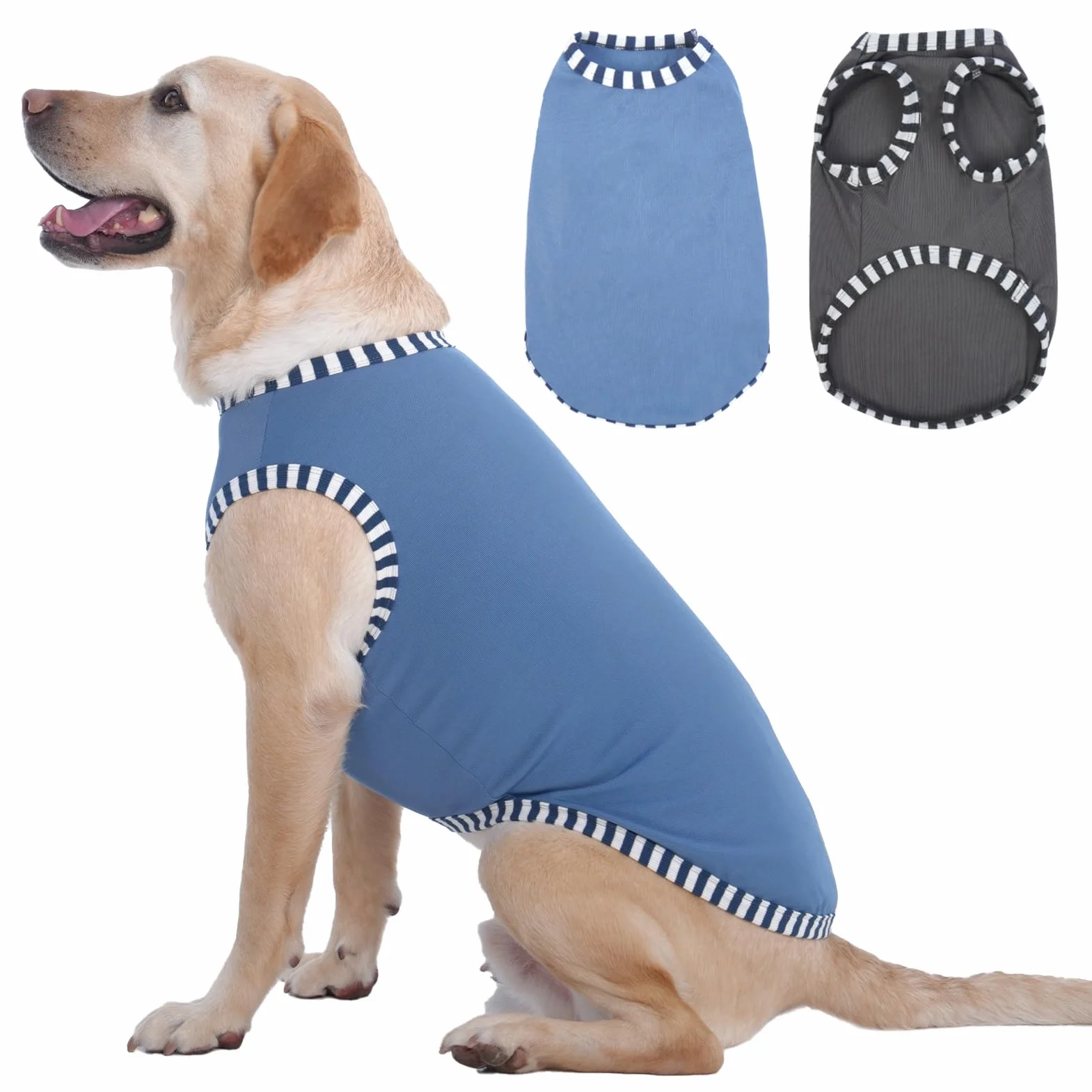 Chemises pour chien Lot de 2 gris bleu élastique grande taille t-shirt été respirant sans manches rayures labrador Golden