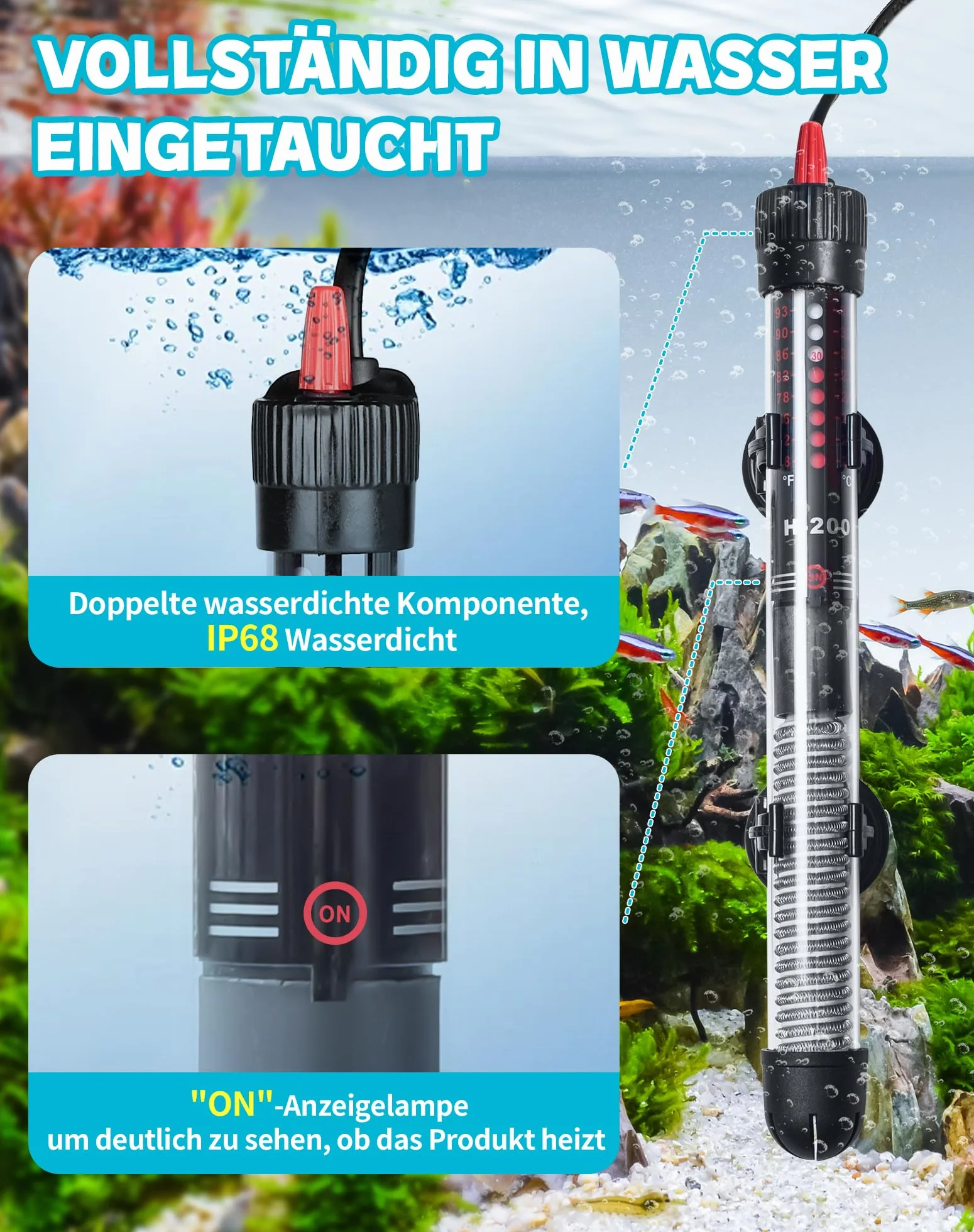 Chauffage Aquarium 50W 30-60L avec réglage 20-34°C