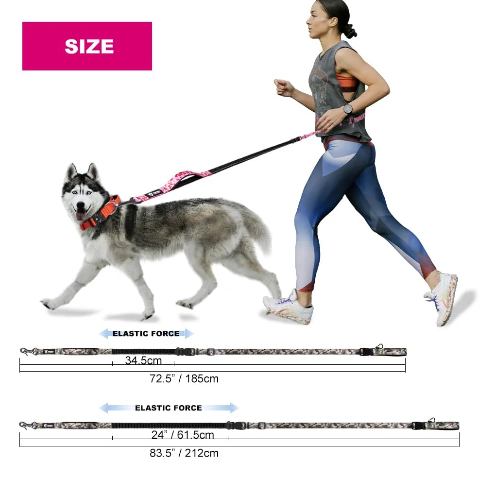 TSPRO Laisse mains libres pour chien pour la marche, la course à pied, avec ceinture de sécurité de voiture, laisse élastique absorbant les chocs avec poignée rembourrée (vert)