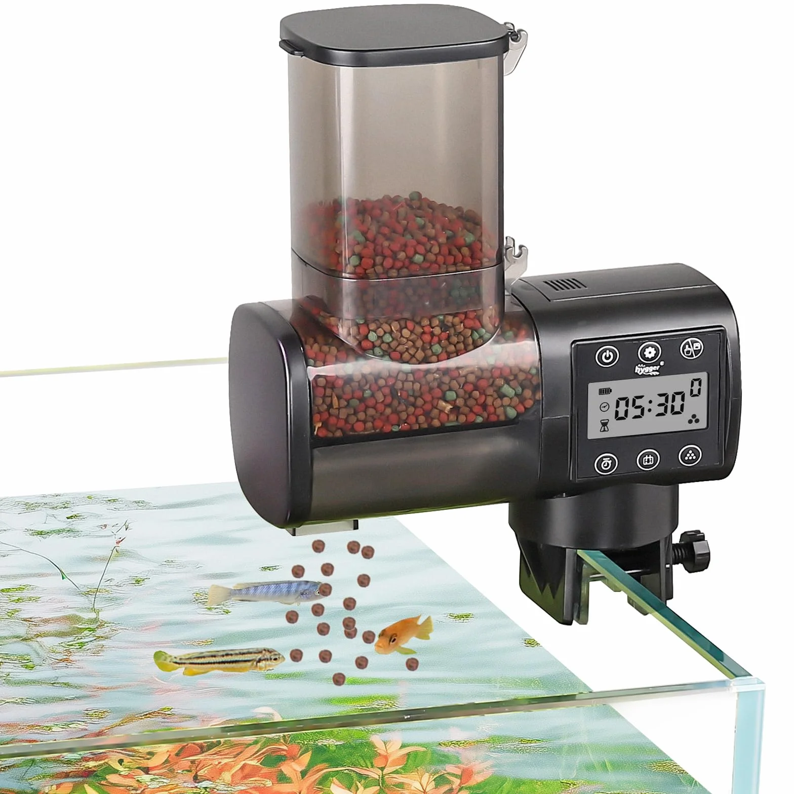 Distributeur Automatique Poisson hygger 500ml Mangeoire Aquarium LCD Koi Fish Feeder