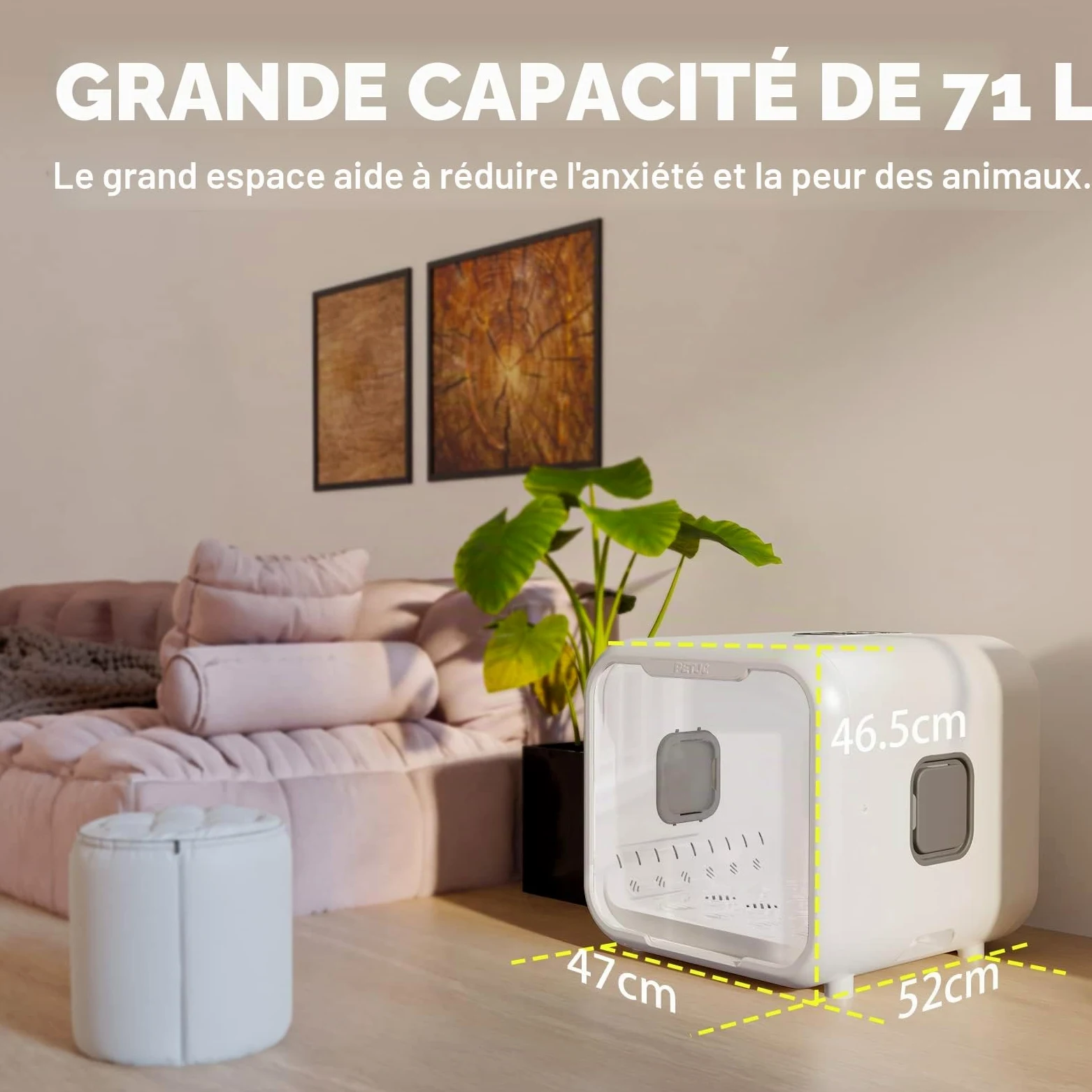 PETJC Sèche-Cheveux Automatique pour Chat et Petits Chiens, 71L Grande Capacité, Contrôle Intelligent de la Température,boîte de séchage de cheveux d'animaux de compagnie ultra silencieux 360 séchage