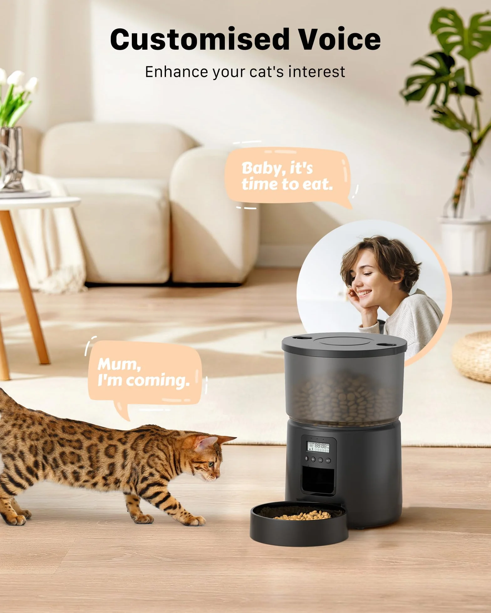 Distributeur Croquettes Chat Automatique avec Minuterie Programmable 1-6 Repas 3L Enregistrement 10s