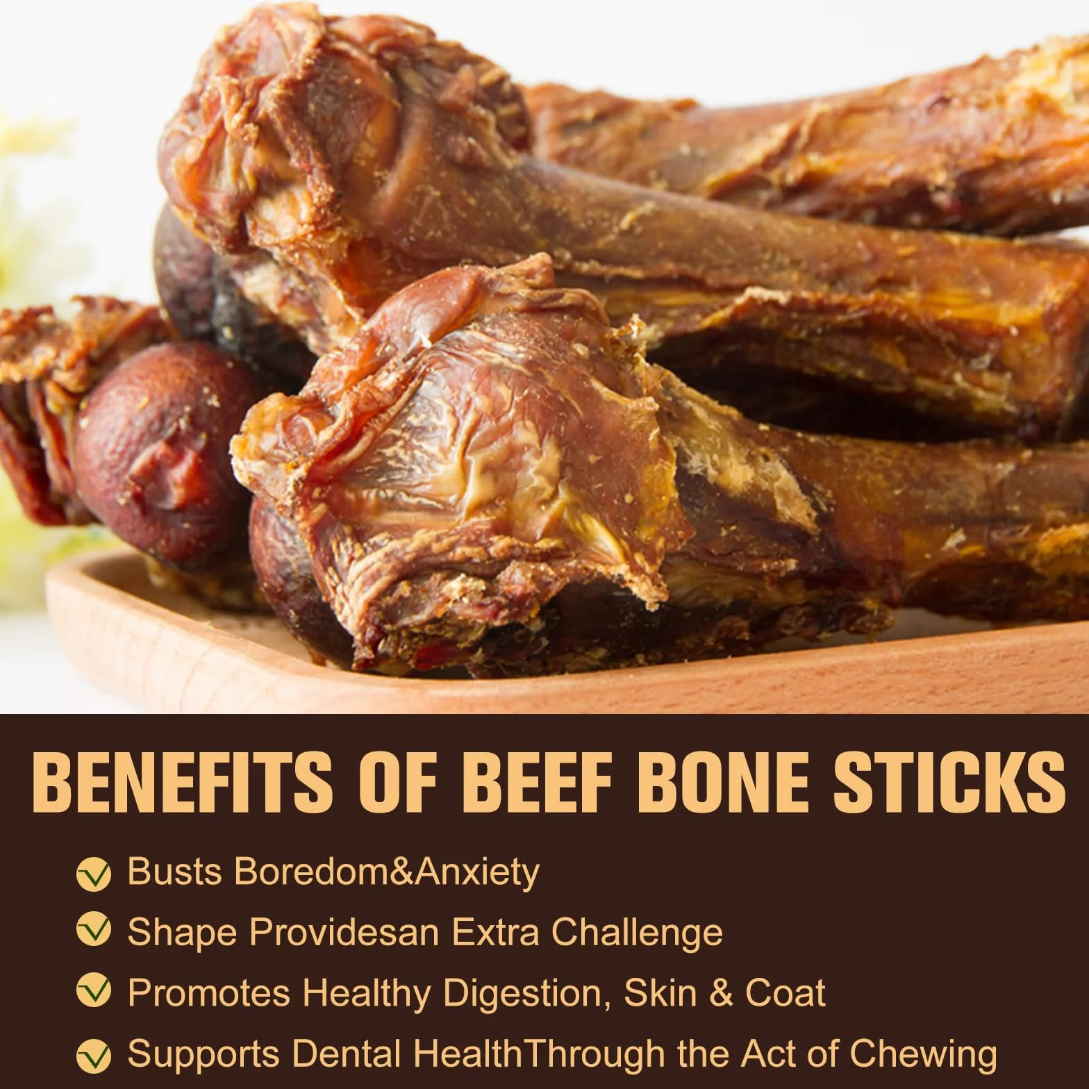 Bœuf Os à Mâcher pour Chien Riche en Protéines Et Calcium, Côte de Bison naturels et sains pour Chiens, Friandises Mastication pour Petits, Moyens et Gros Chiens (S, Poisson)