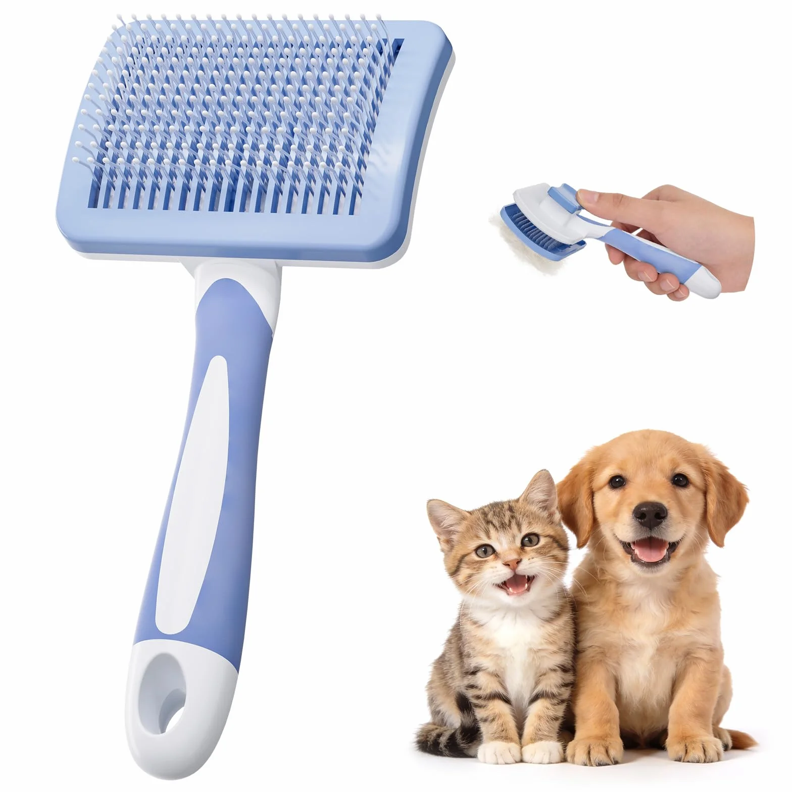 Diboniur Brosse Autonettoyante pour Chat et Chien, Poils Longs et Courts, Outil Animaux, Élimine Sous-poil et Nœuds (Bleu)