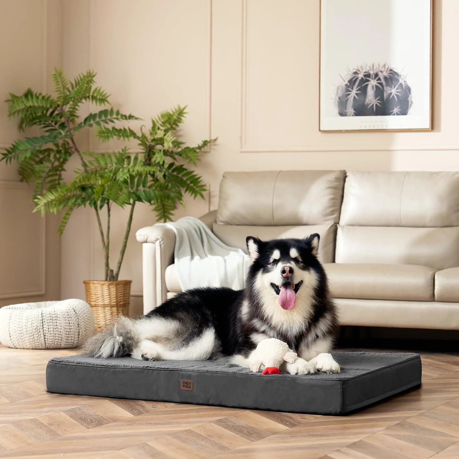 EHEYCIGA Panier Chien Orthopedique Lavable 89x58x9cm Gris
