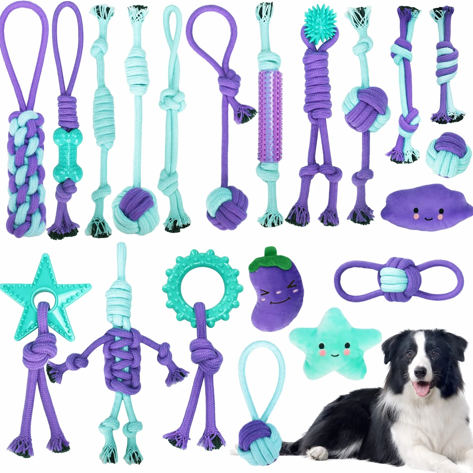 Lot de 20 Jouets pour Chiens - Corde Balle Jouet à Mâcher Interactif