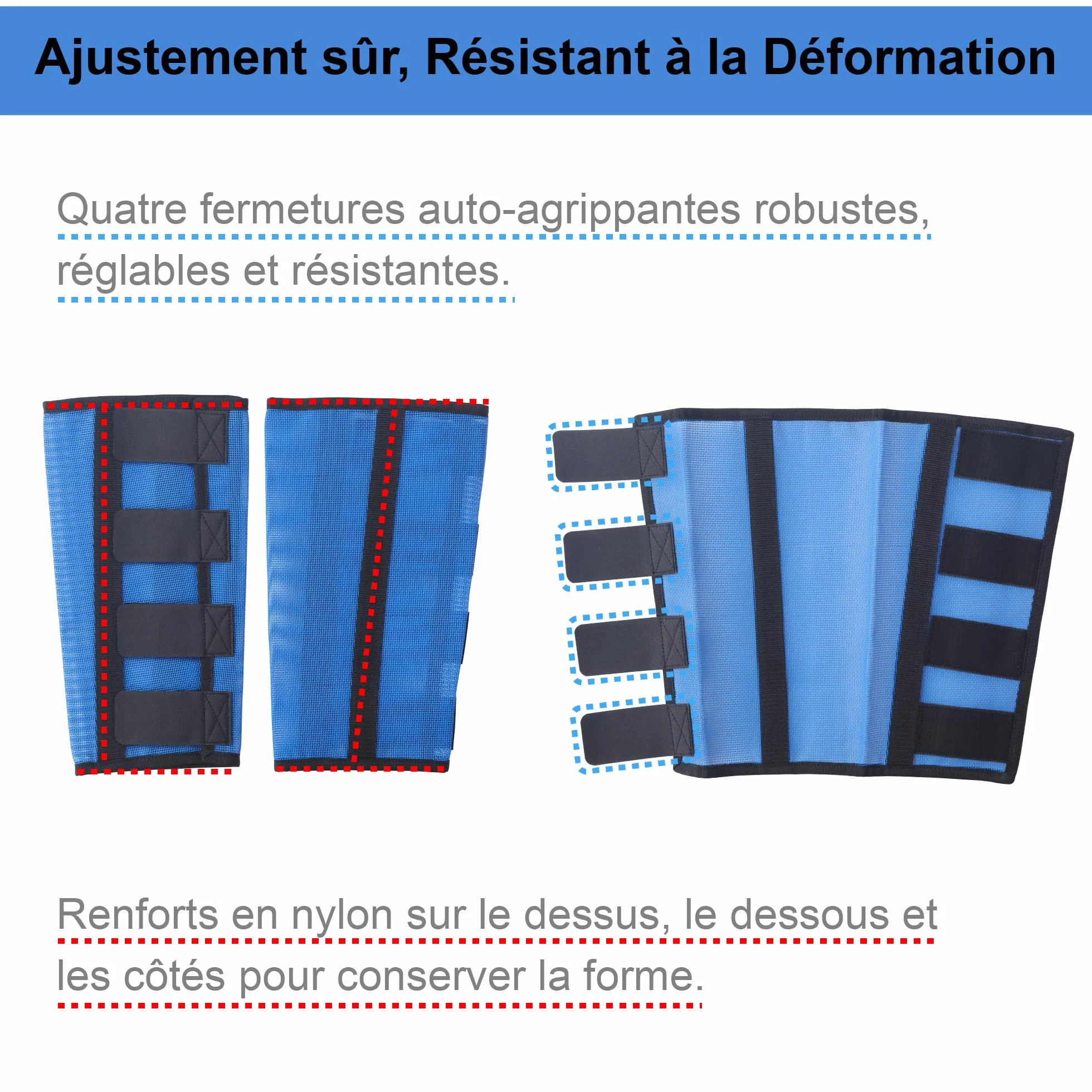 Guêtres Anti-Mouches pour Chevaux Lot de 4, Maille Respirante, Bleu Large