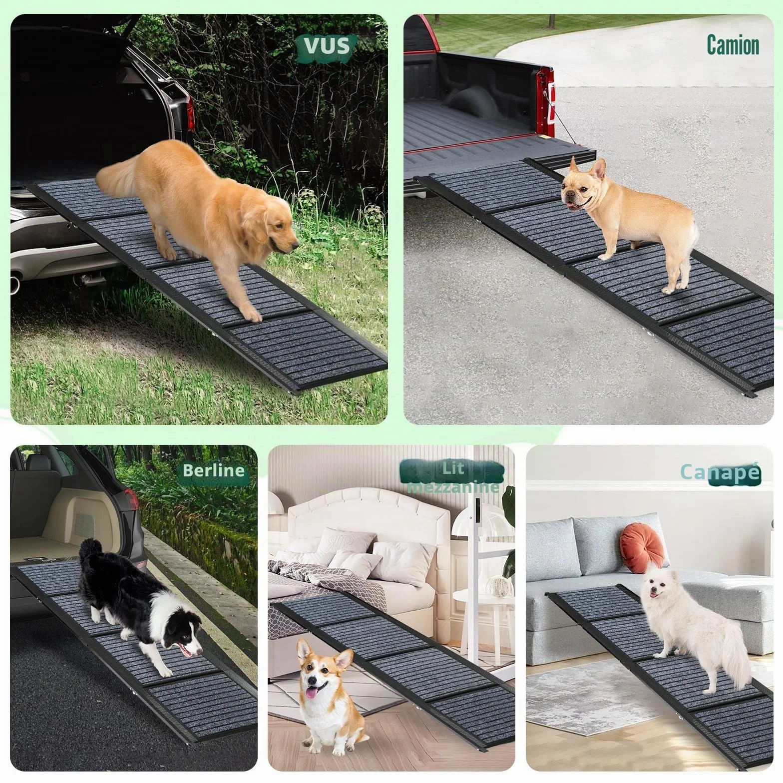 Rampe pour chien de 180 cm de long et 50 cm de large, pliable, avec tapis antidérapant, pliable pour l'extérieur, escalier, voiture, pour chiens de taille moyenne et grande dans un SUV et un camion