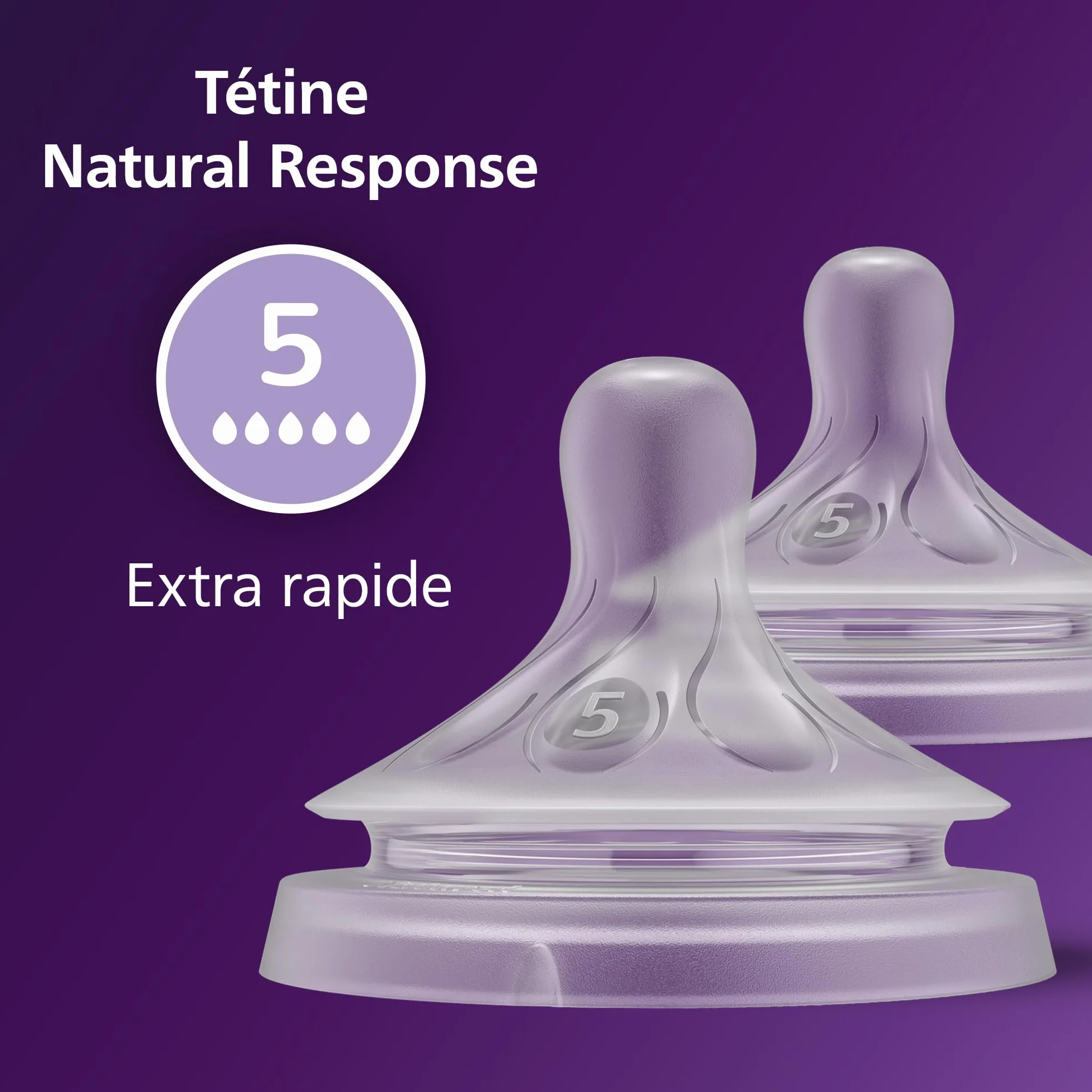 Philips Avent Lot de 2 tétines Réponse Naturelle 0% BPA Débit 5 pour Bébé 6 mois+