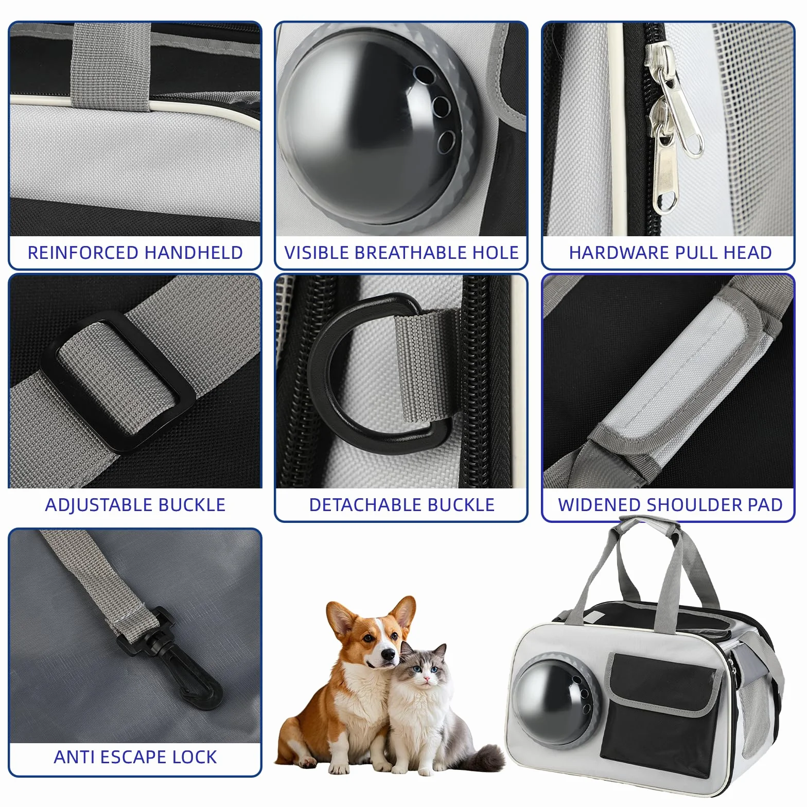 Sac de Transport pour Chat et Chien 45x26x28cm Sac-à-Dos Portable Tissu Respirant Voyage Animaux 8kg Léger Confortable
