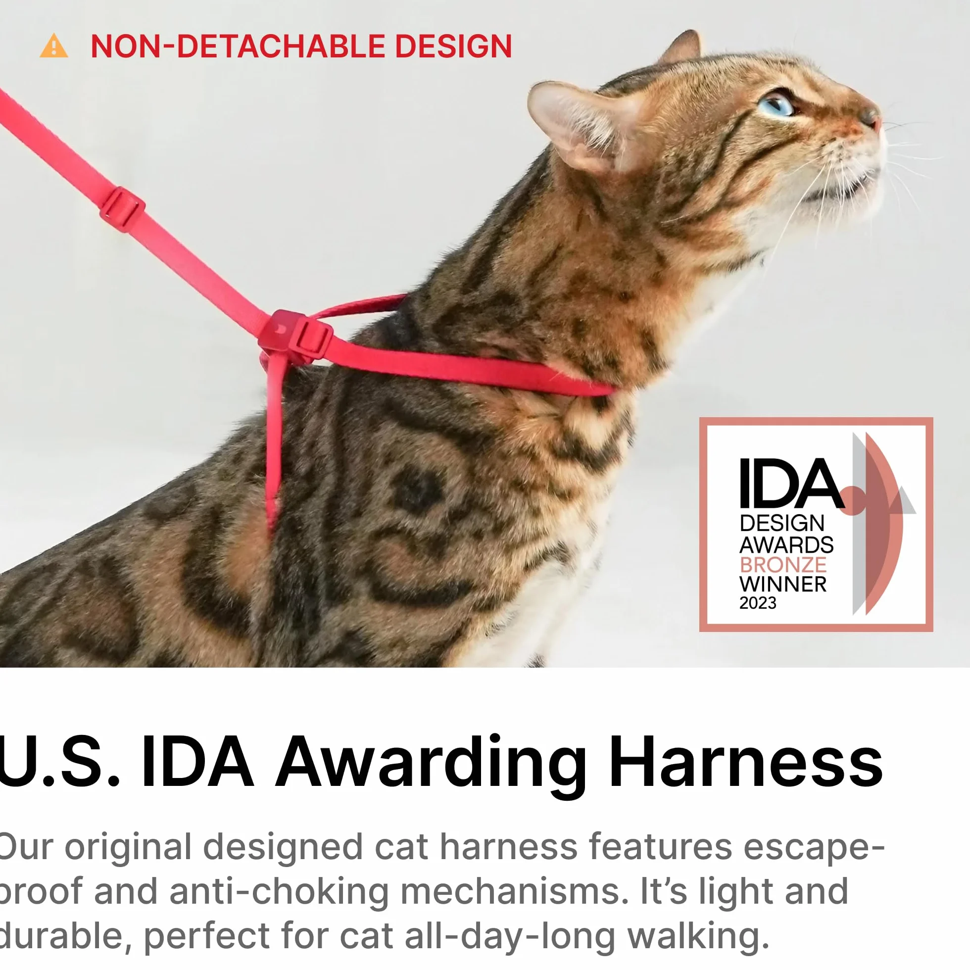 Harnais et laisse pour chat anti-fuite nylon rouge vif