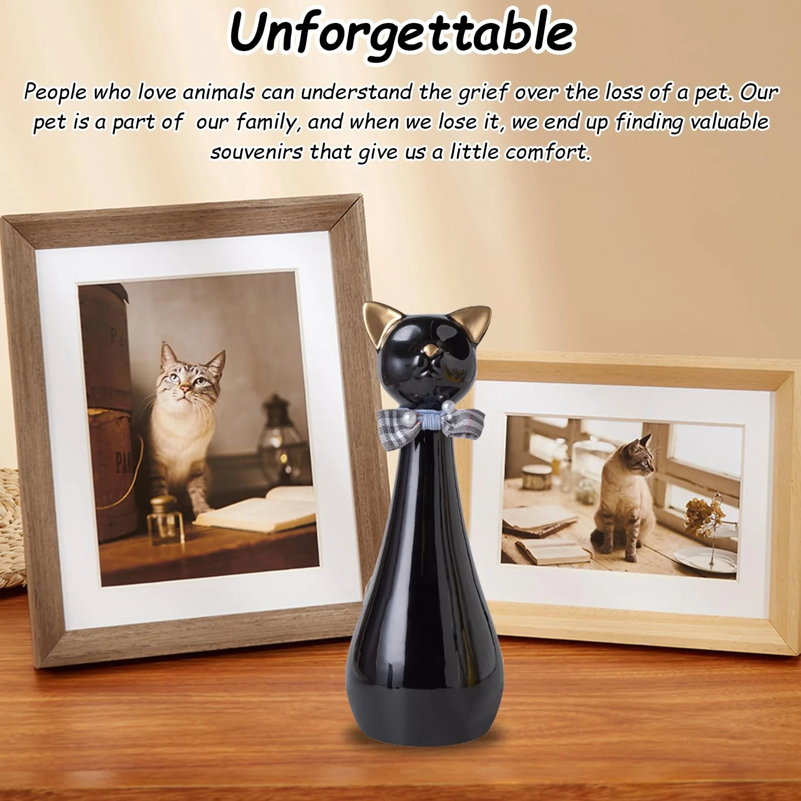 Urne Chat Chien Céramique 9,5 x 9,5 x 25,5 cm 550 ML Noire Collier Nœud Souvenir Animal