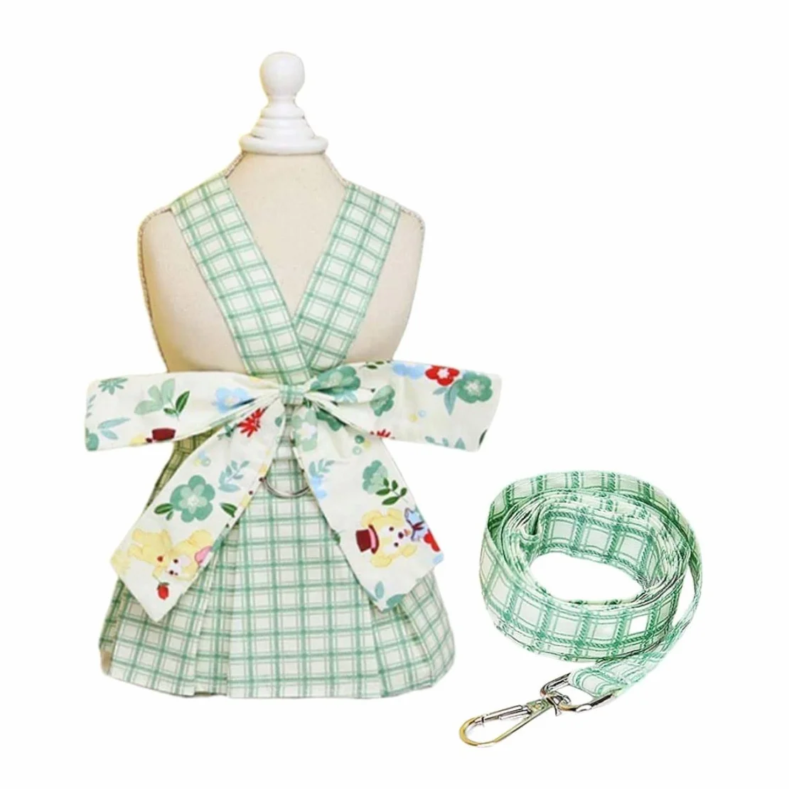 Robe à Carreaux pour Chien avec Harnais et Laisse, Jupe d'Été pour Petits et Moyens Chiens