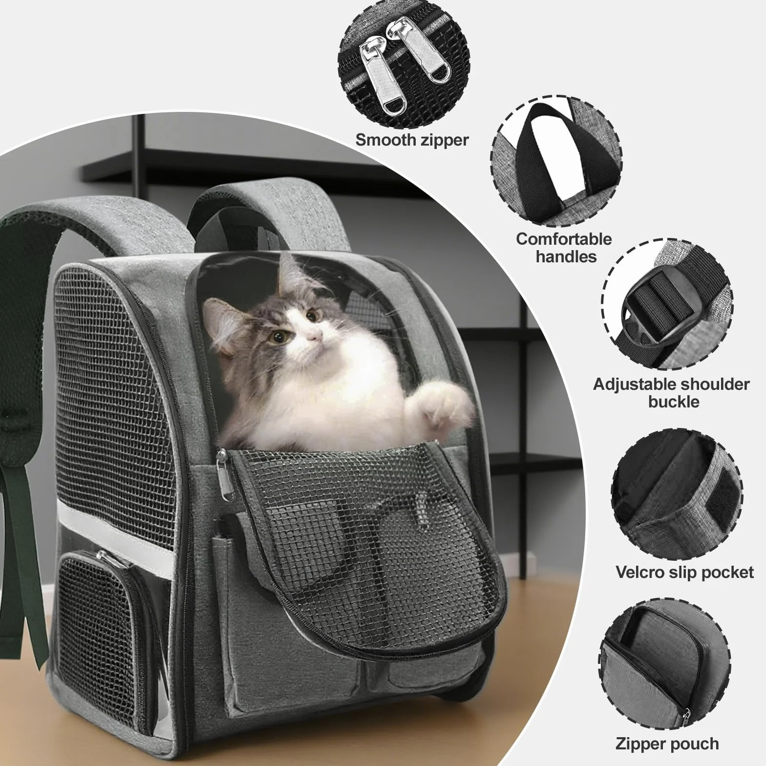 Sac à Dos pour Chat Respirant Grande Capacité Bandes Réfléchissantes Bretelles Confortables