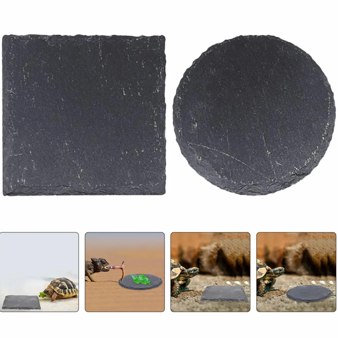 Lot de 2 Plateformes en Pierre pour Tortues, Ardoise Naturelle 10x10 cm, Accessoire Terrarium Reptile