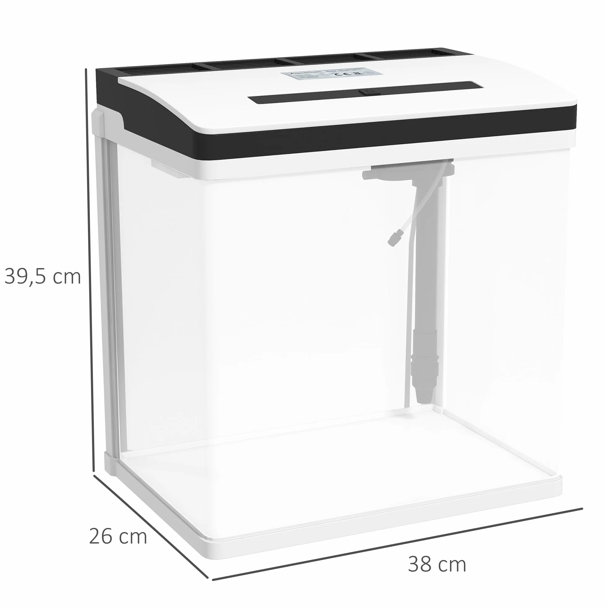 PawHut Aquarium en Verre 28L avec Filtre, Couvercle et lumière LED 38 x 26 x 39,5 cm Blanc