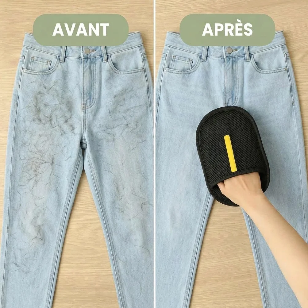Gant Anti-Poils Chat Chien Double Face Brosse de Toilettage Réutilisable Ramasse-Poils Canapé Tapis Siège Auto Vêtements 2 Pièces