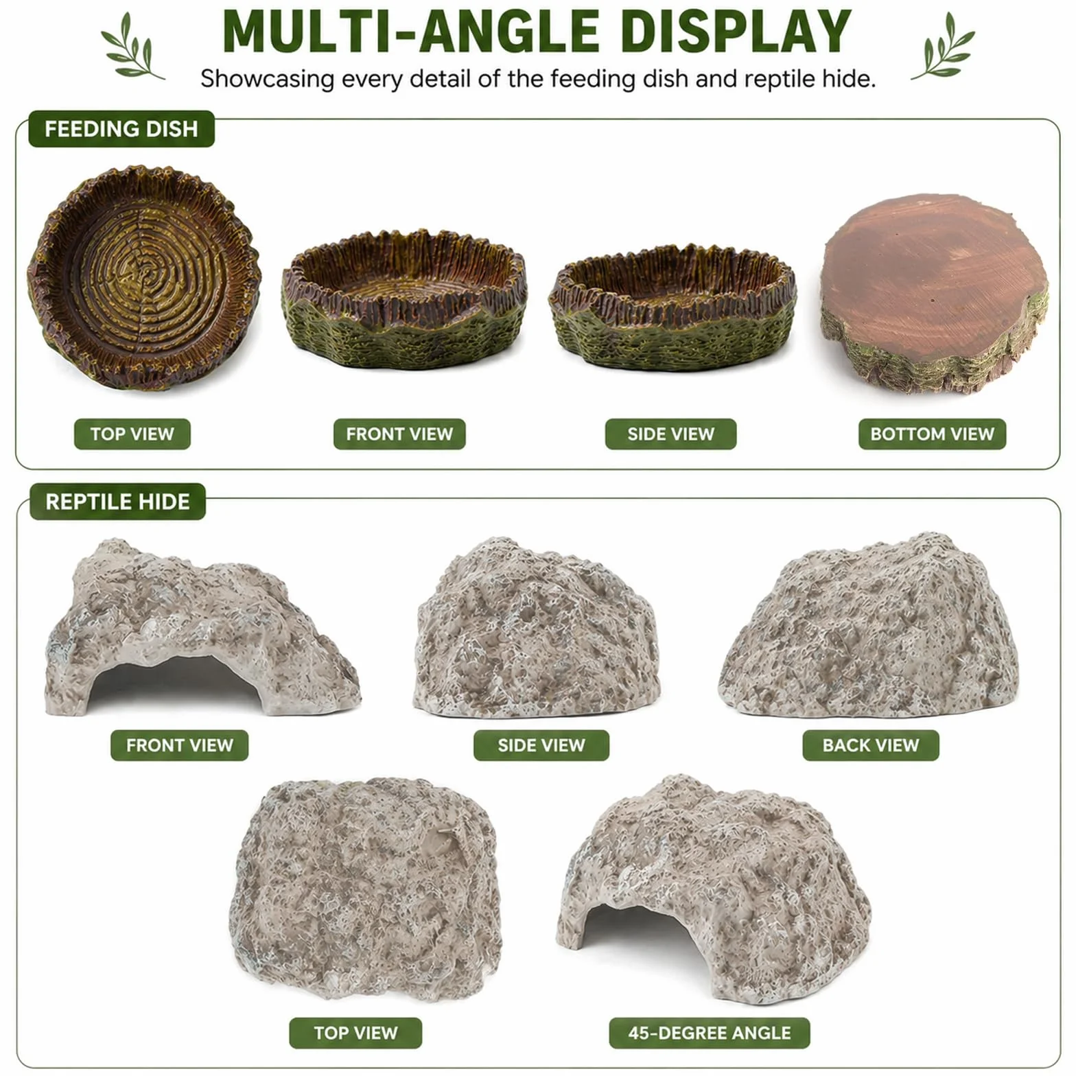 Cachette de Roche Reptiles avec Gamelle Grotte pour Tortue Terrestre Terrarium Décoration pour Petits Lézards Tortues