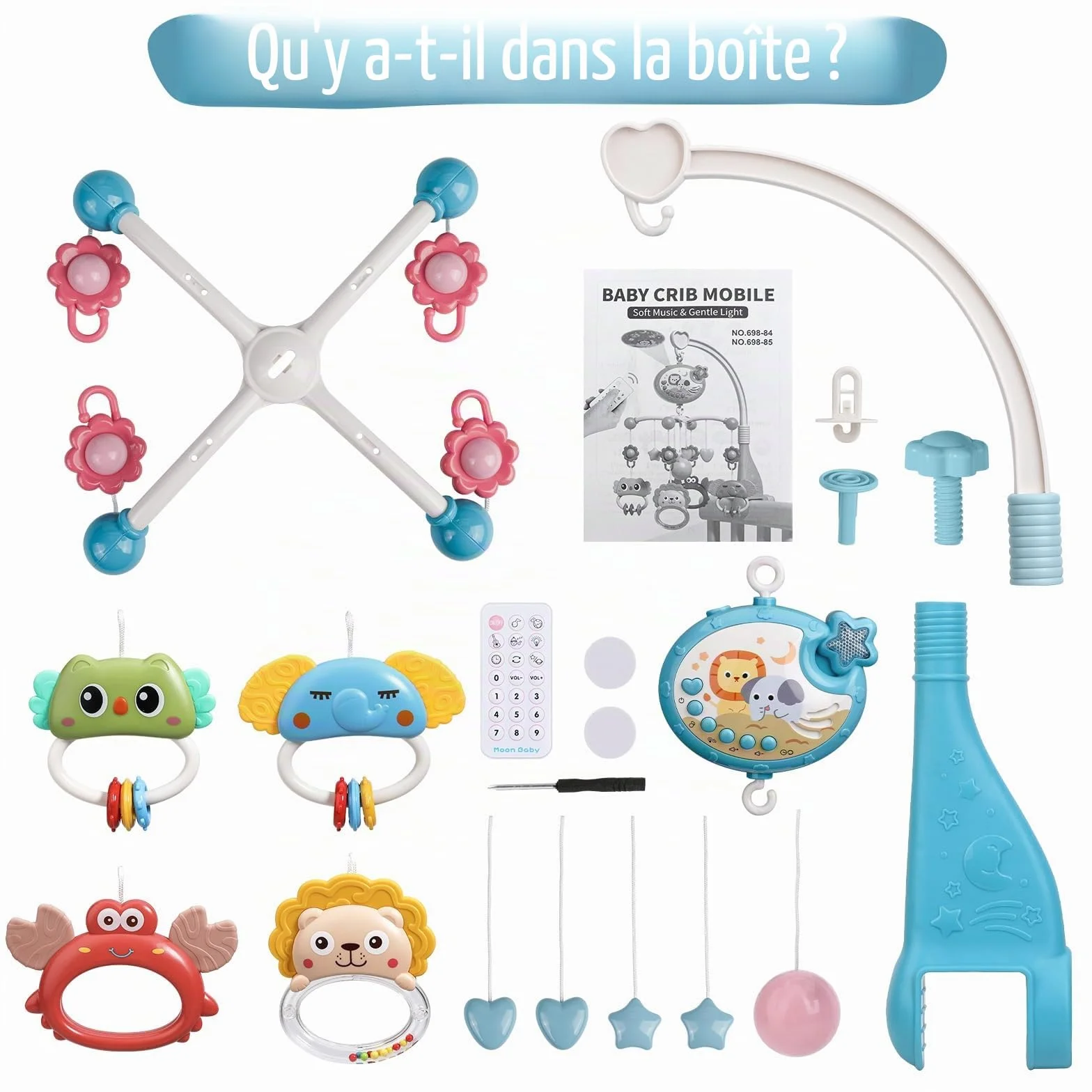 Mini Tudou Bébé Mobile de Berceau Musical avec Projection d'Étoiles et Télécommande, Jouet pour Nouveau-né
