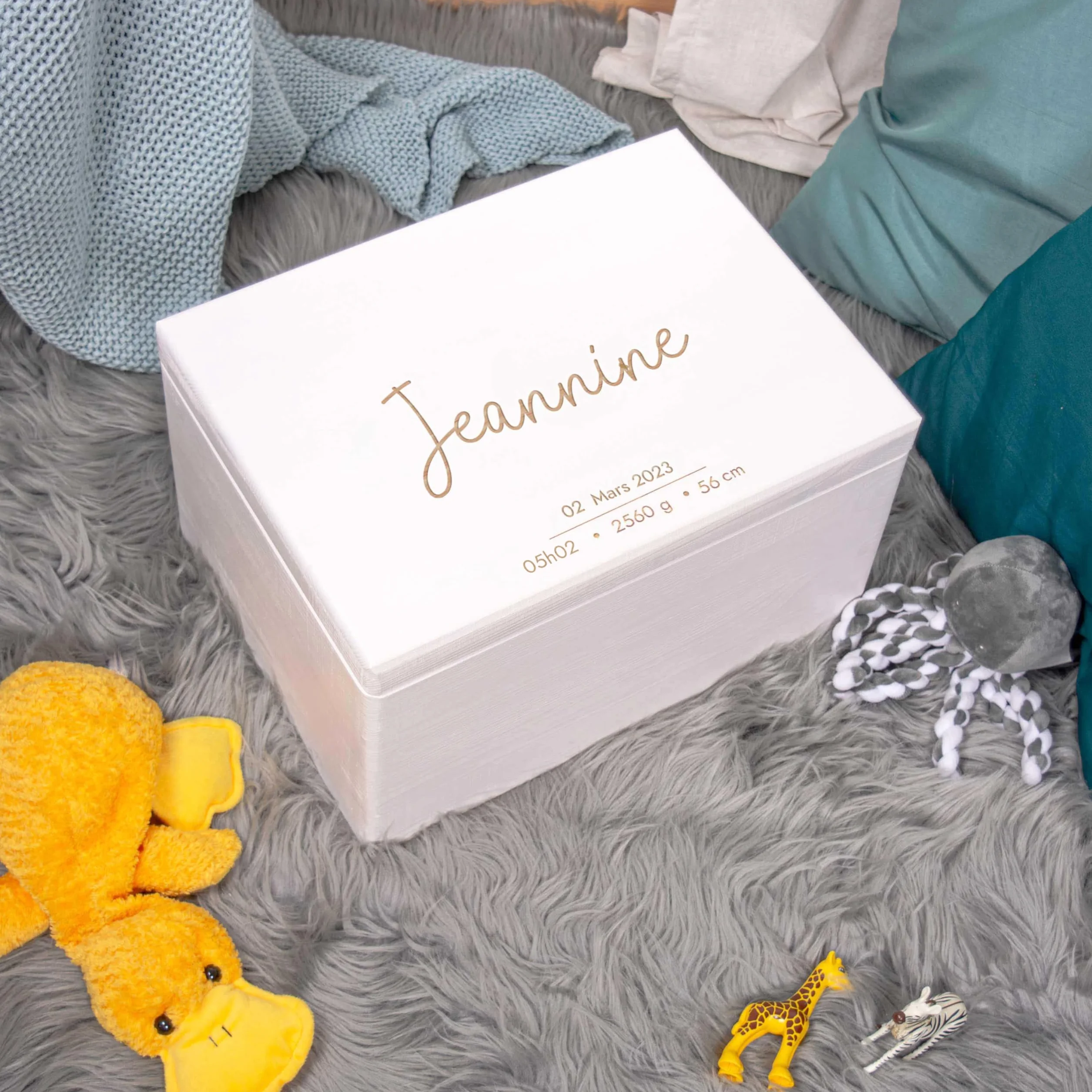 Boîte à souvenir bébé LAUBLUST Sarre Taille XL 40x30x24cm Blanc Bois FSC Cadeau naissance personnalisable