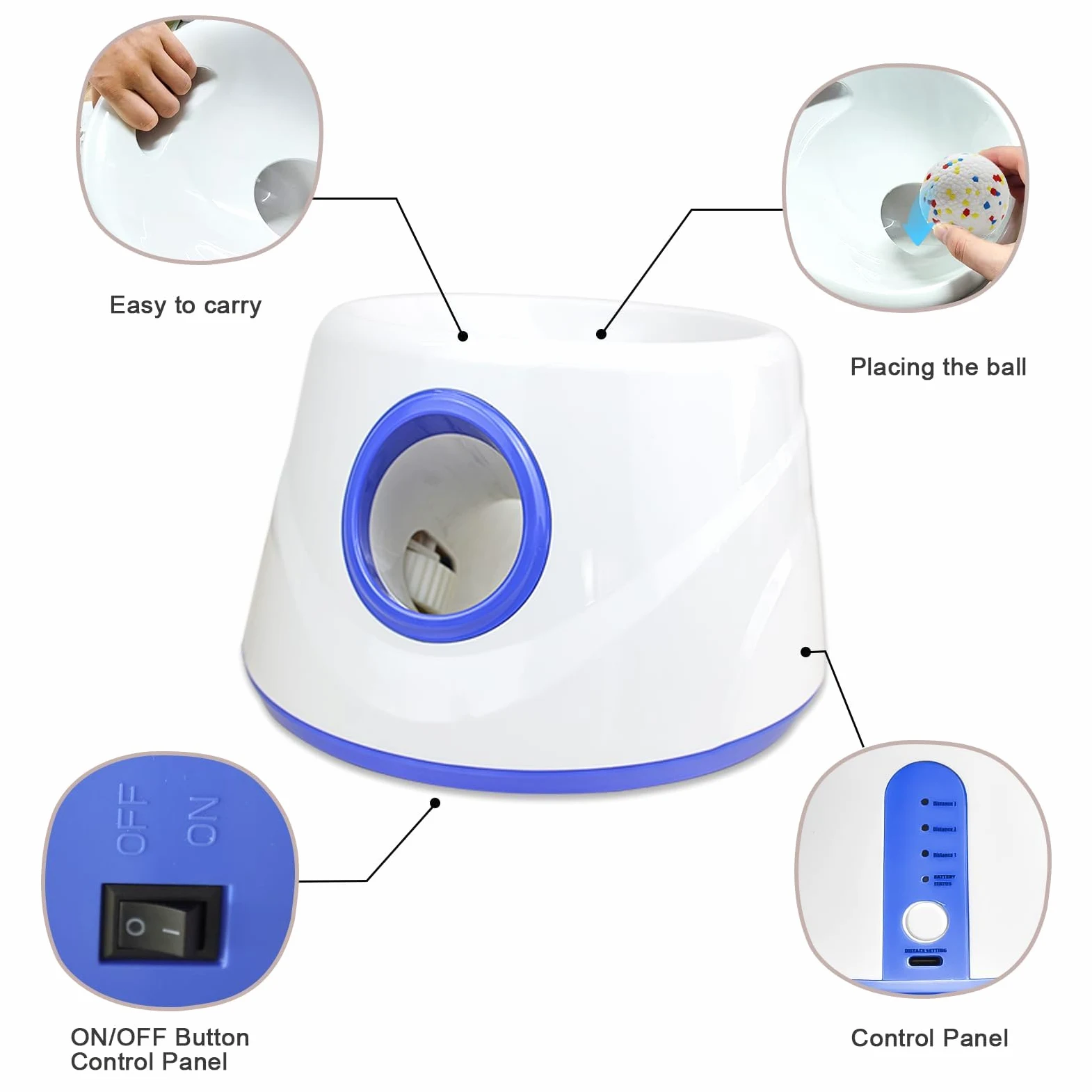Lanceur de balles automatique pour chien pour intérieur et extérieur, paramètres de distance réglables, batterie rechargeable, jouet interactif intelligent pour chiens de petite, moyenne