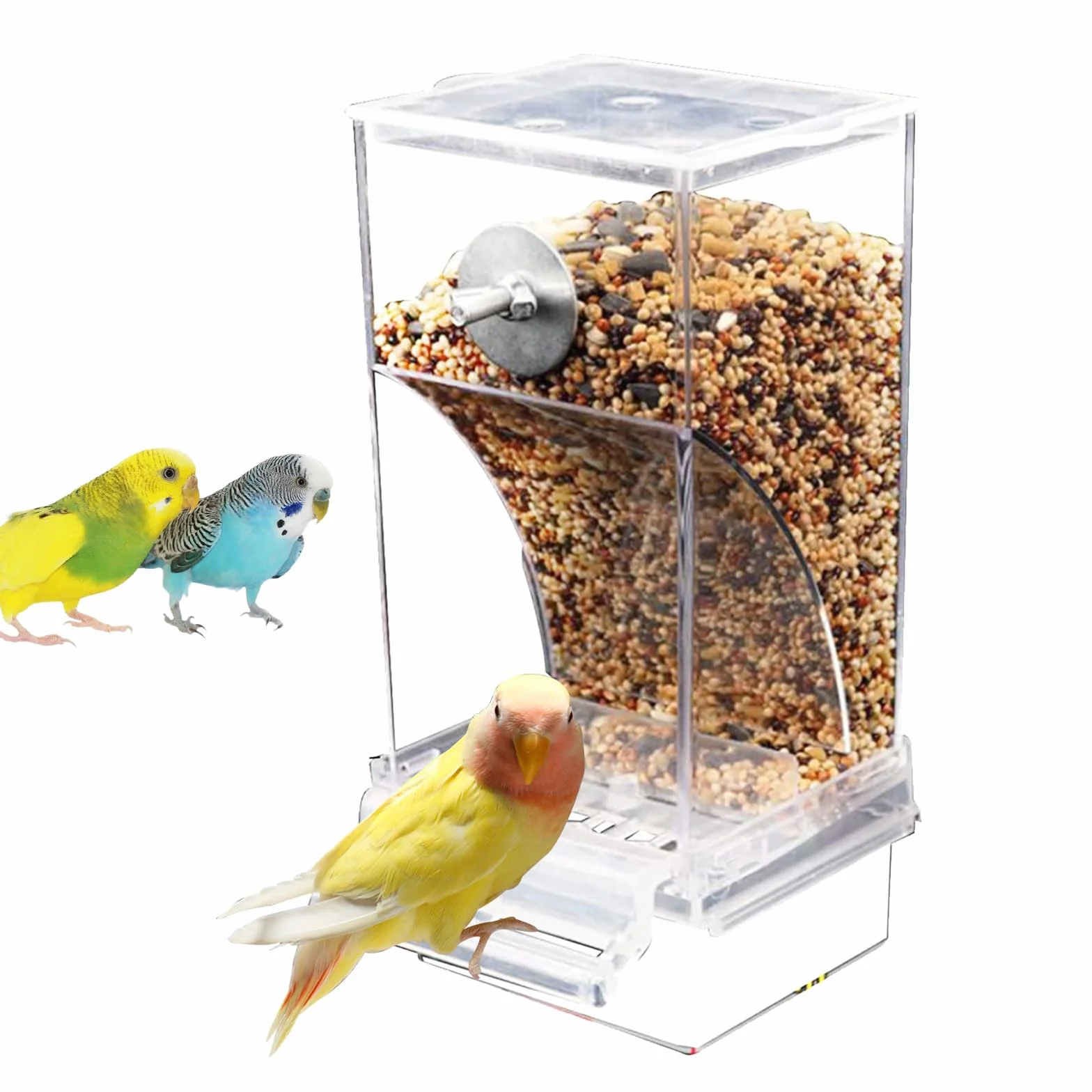 Mangeoire Automatique pour Oiseaux Transparent avec Bac de Récupération des Graines