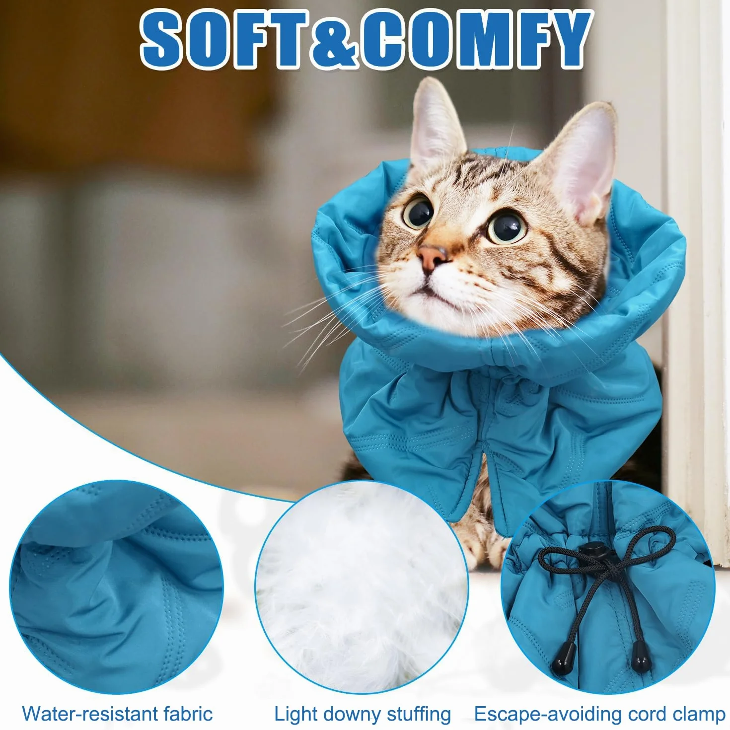 Collier de Récupération Chat Doux Ajustable Bleu S