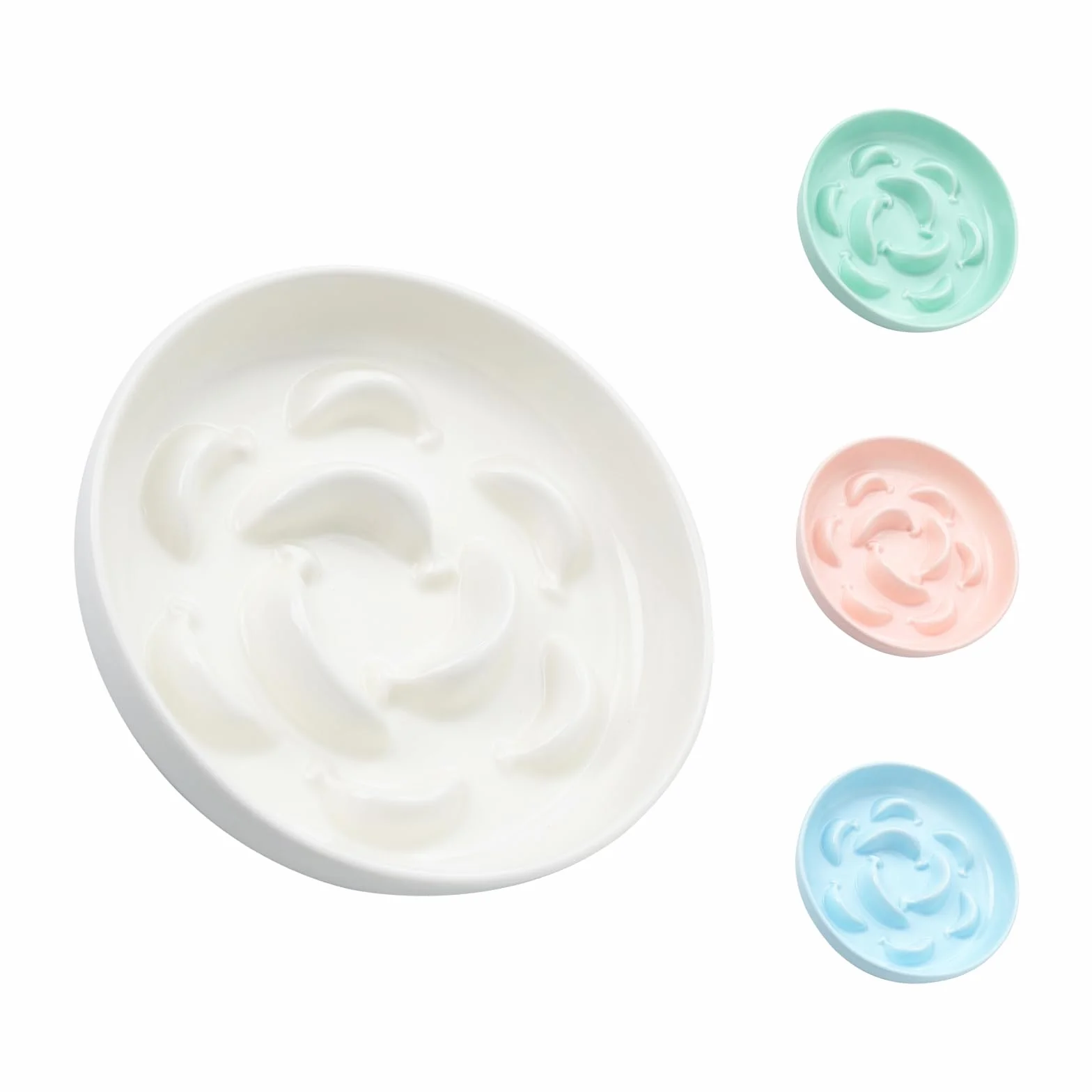Gamelle Anti Glouton Céramique Bol Nourriture Chat Anti Vomissement Labyrinthe Interactif Blanc Ivoire 16 x 3 cm