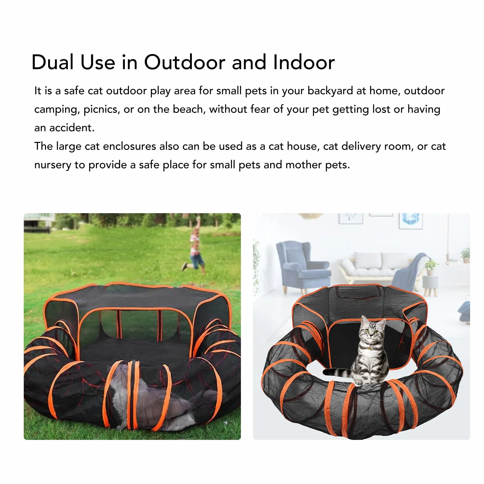 Enclos Extérieur pour Chat Portable avec Tunnel, Tente Fermée