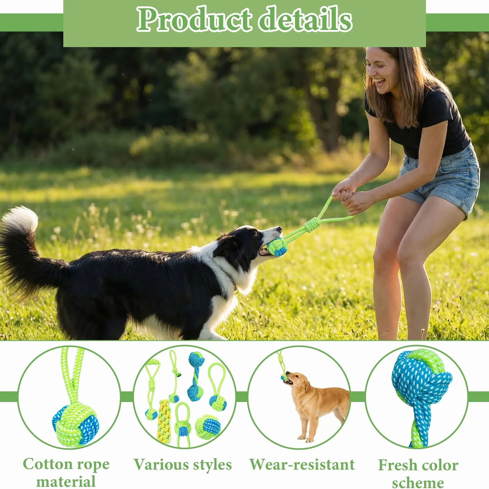 Jouet Chien Corde Interactif Indestructible Coton 26cm pour Chiens Jeux de Traction