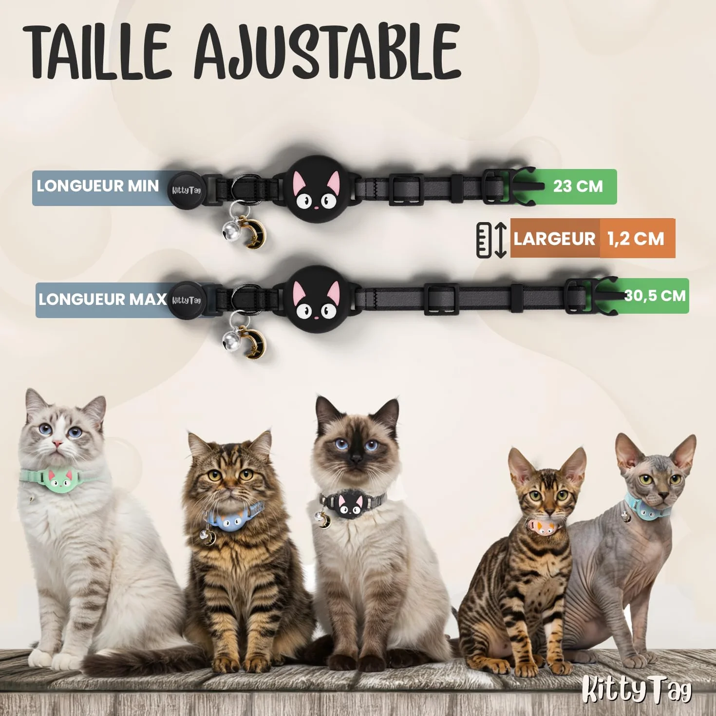 Collier Chat GPS Réfléchissant Lumineux Anti-étranglement Réglable Compatible Airtag Apple