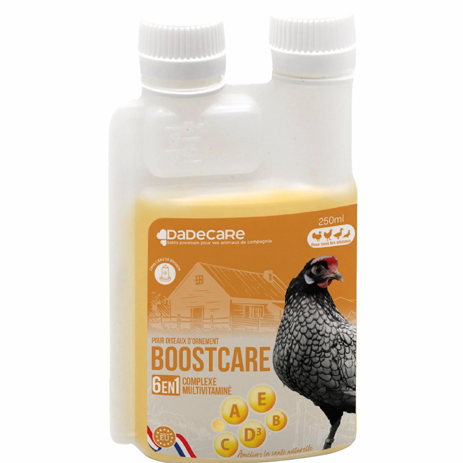 Boostcare Multivitamines 6 en 1 250 ML Oiseaux | Vitamines A-E-D-C-B | Nourriture complémentaire pour Poules, Poulets, Pigeons, Perroquets