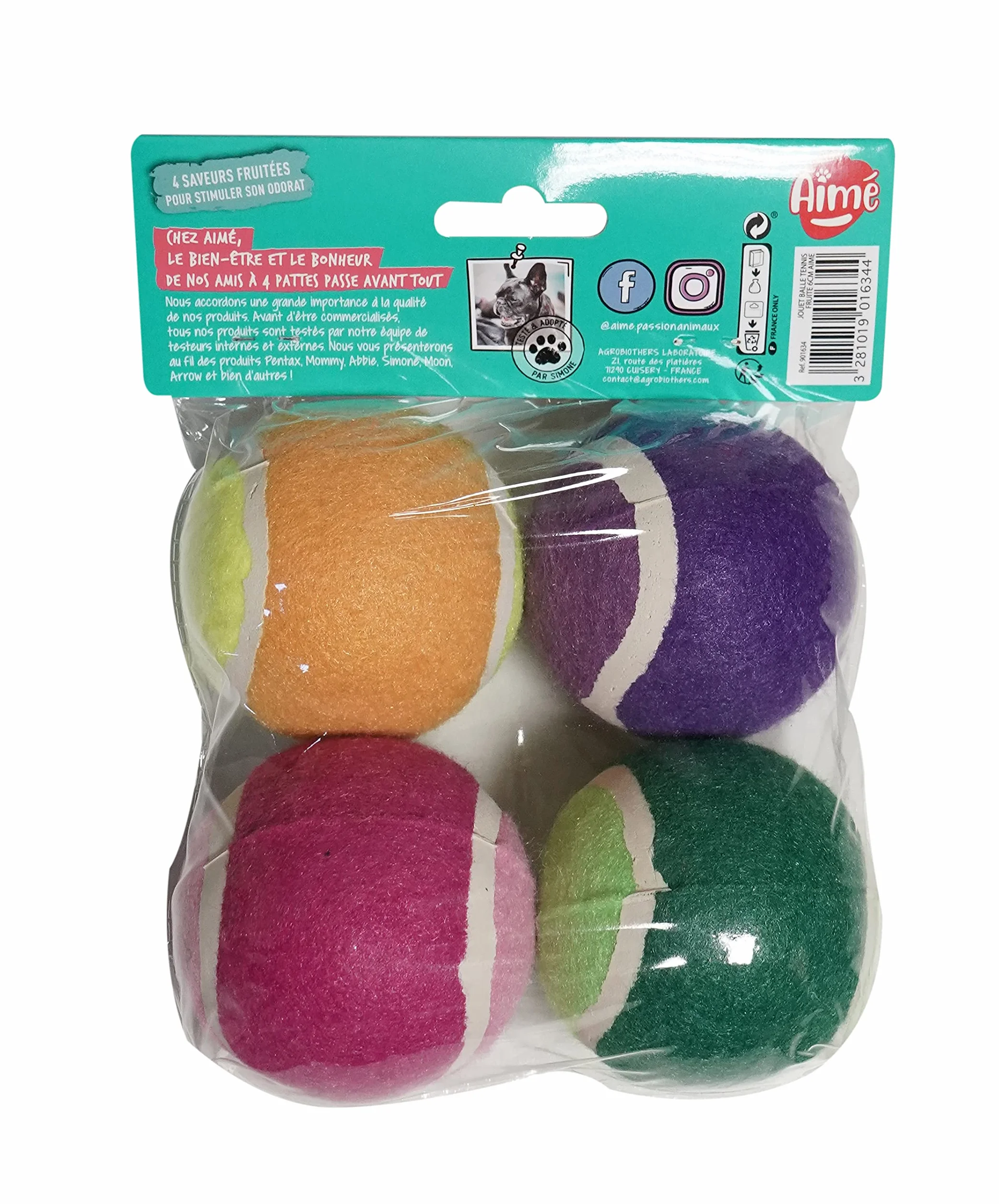 Aimé Balle de Tennis Parfum Fruité pour Chien 4 x 6 cm Stimule l'Odorat