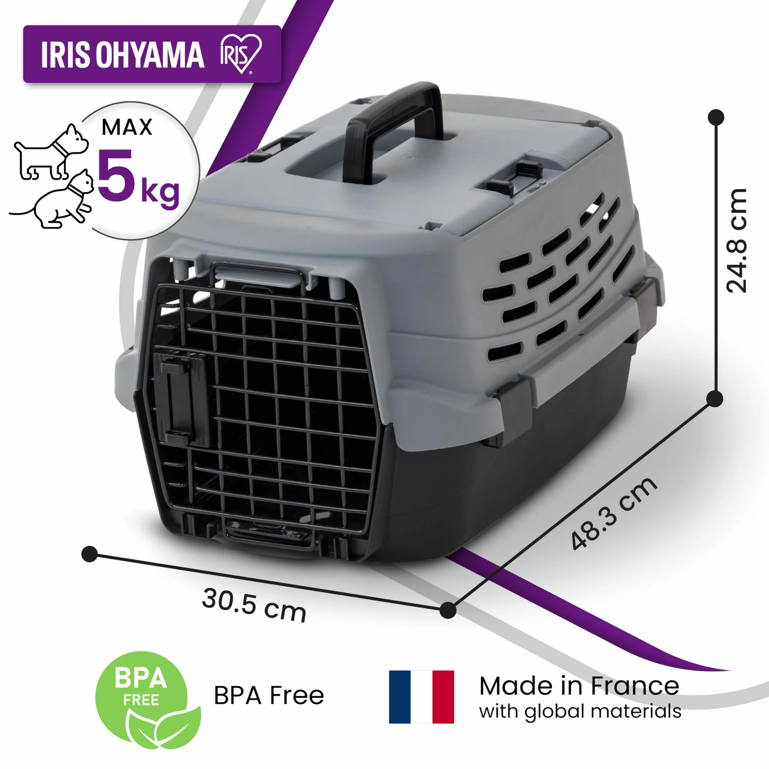Iris Ohyama 36.5L Caisse de Transport Chat Cage Transport Chat BPA-Frei Robuste Légère Plastique 48×30.5×25cm