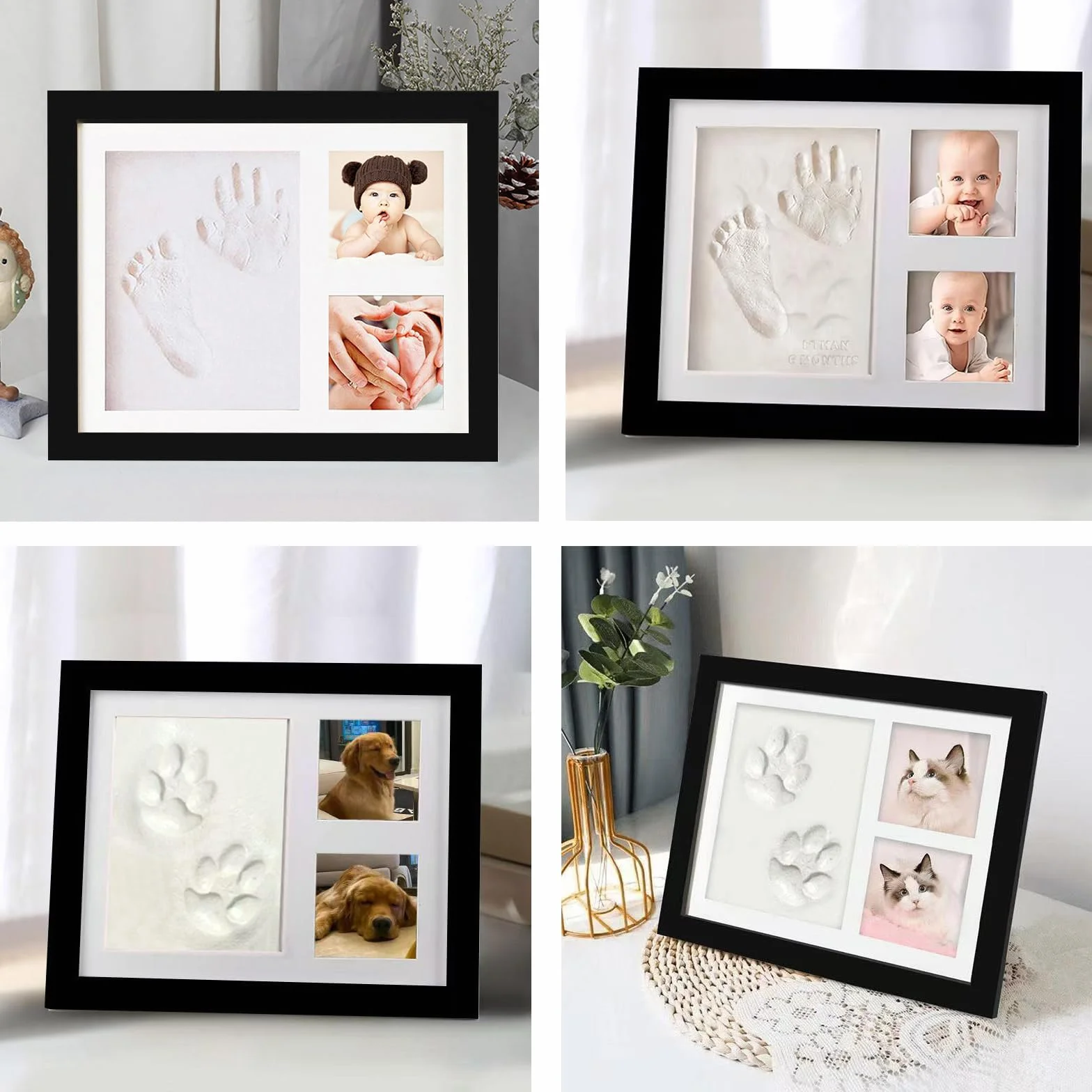 Cadre photo en bois 3D empreintes pattes chien chat cadeau souvenir