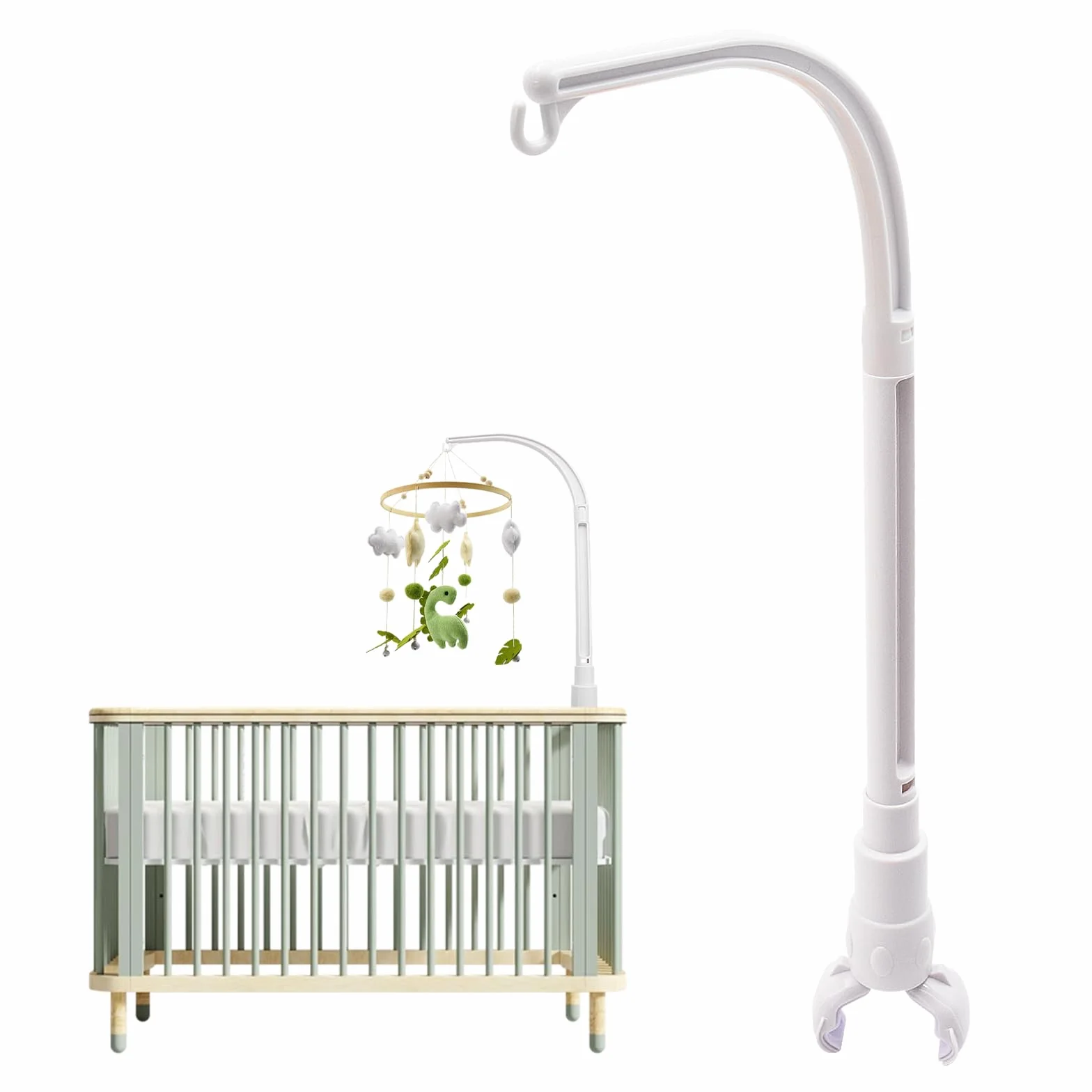 Support Mobile Lit Bébé Berceau Amovible Réglable en Largeur, Carillon à Vent Suspendu, Jouet Nouveau-né 0-12 Mois