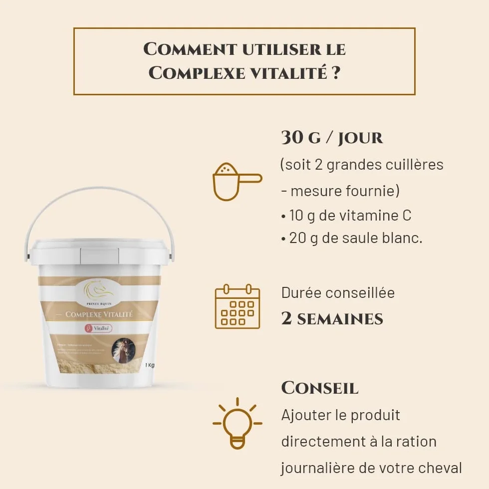 COMPLEXE VITALITÉ Complément nutritionnel Cheval Seau 1 kg Saule blanc vitamine C