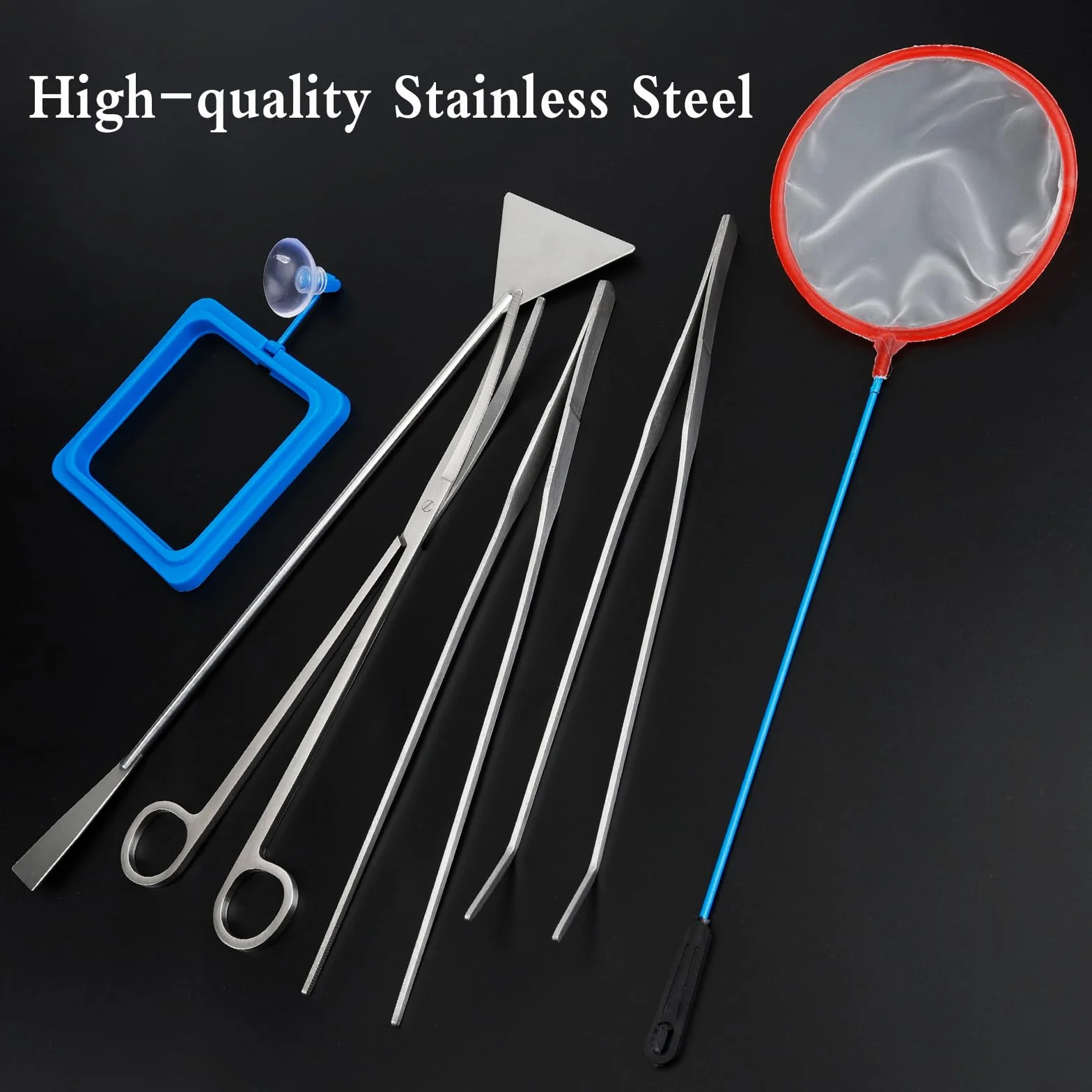Kit complet d'aquascaping 6PCS, Outils d'aquarium en acier inoxydable, Ciseaux, Pinces, Spatule avec sac de rangement