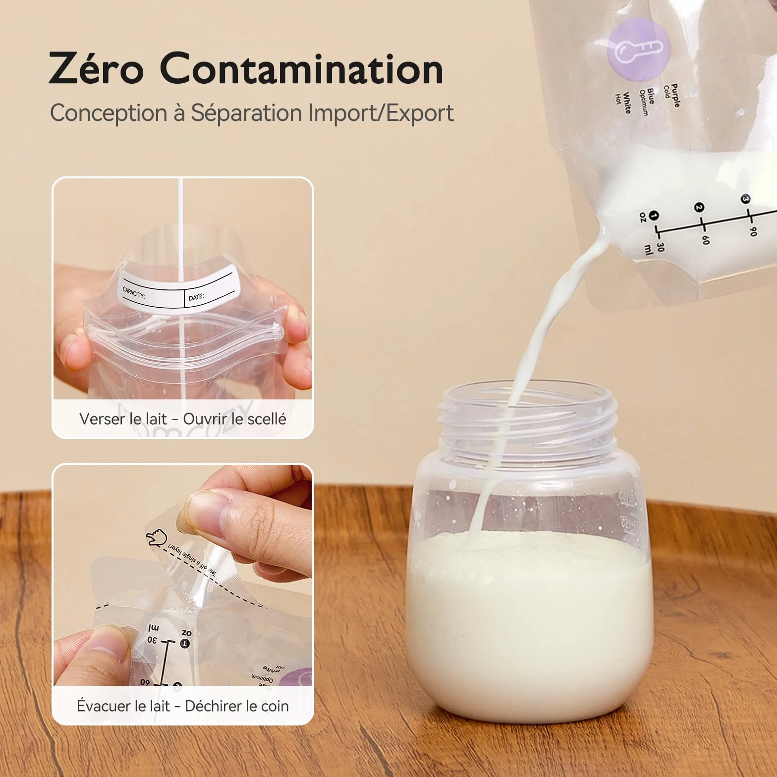 Momcozy Sachets de Congélation Lait Maternel 180mL Lot de 120 Poches Stériles Double Fermeture Étanche