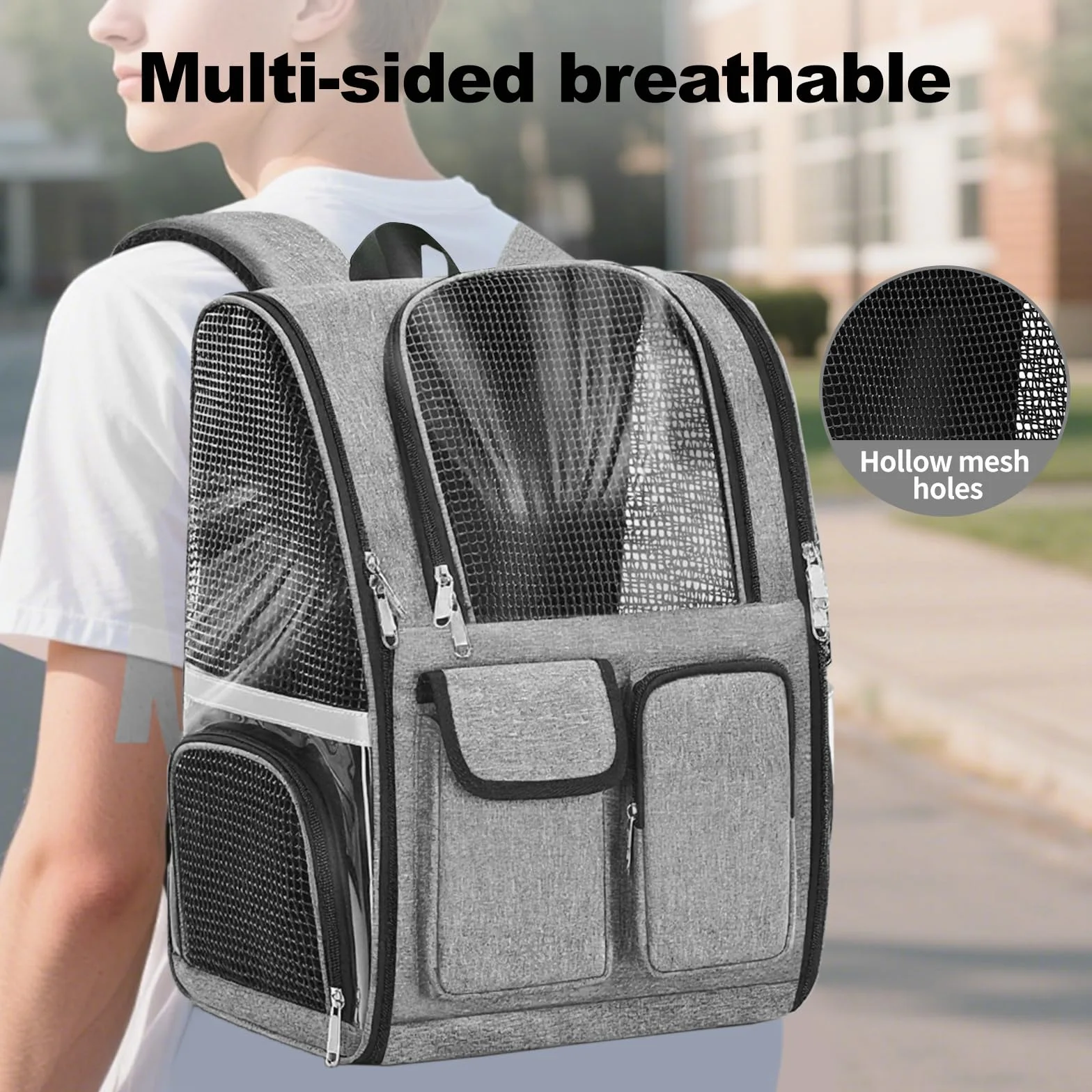Sac à Dos pour Chat Respirant Grande Capacité Bandes Réfléchissantes Bretelles Confortables