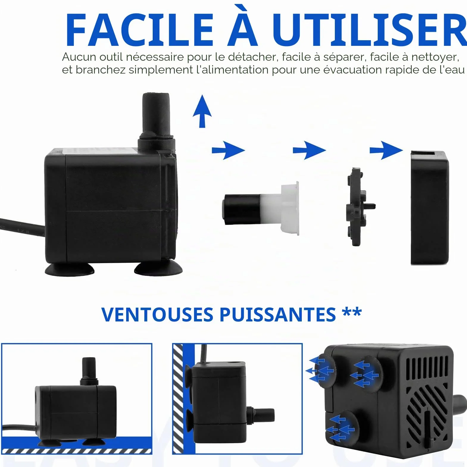 Mini pompe à eau submersible USB DC 5V 200 L/H réglable ultra silencieuse pour aquarium étang hydroponie
