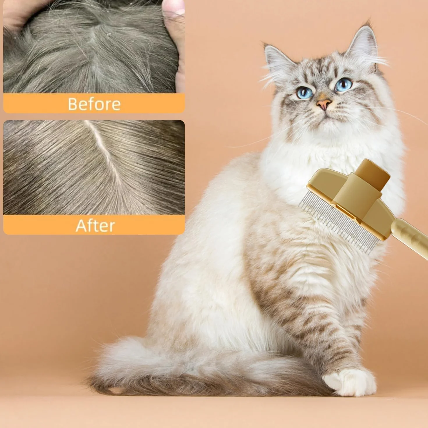 Peigne de Toilettage pour Chat avec Bouton D'épilation, Brosse Animaux de Compagnie, Acier Inoxydable
