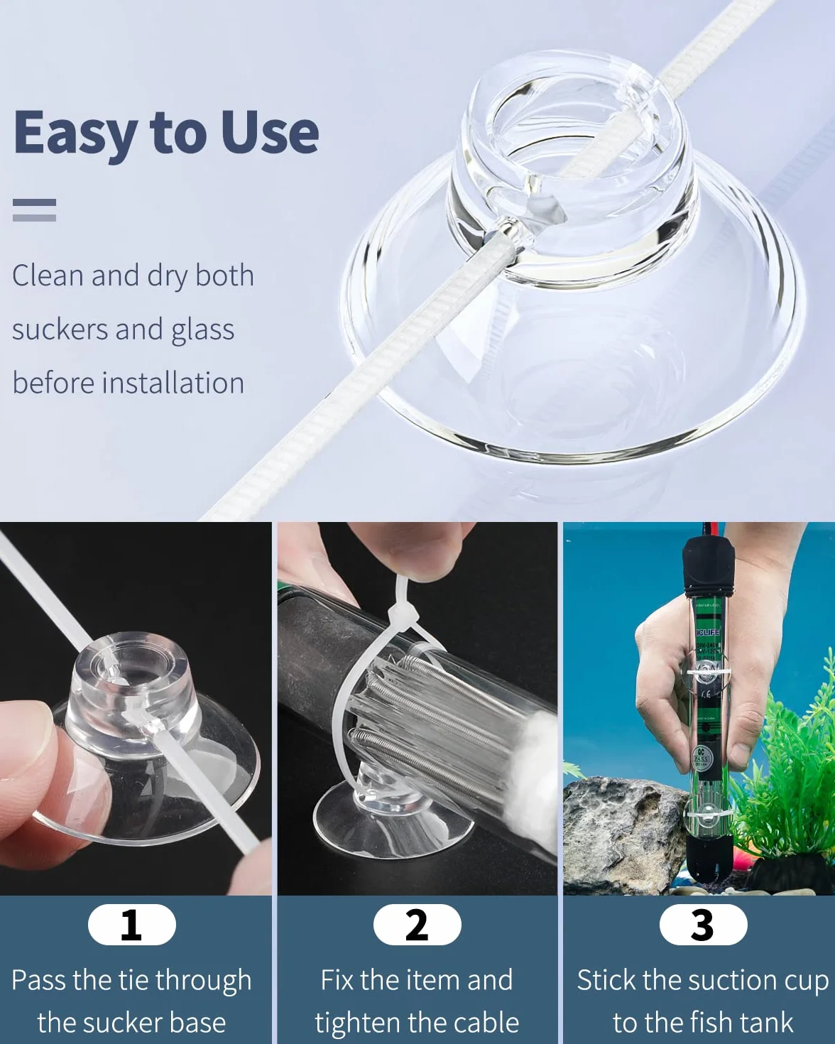 Pawfly 10 Packs de ventouses pour Aquarium avec 20 câbles ajustables