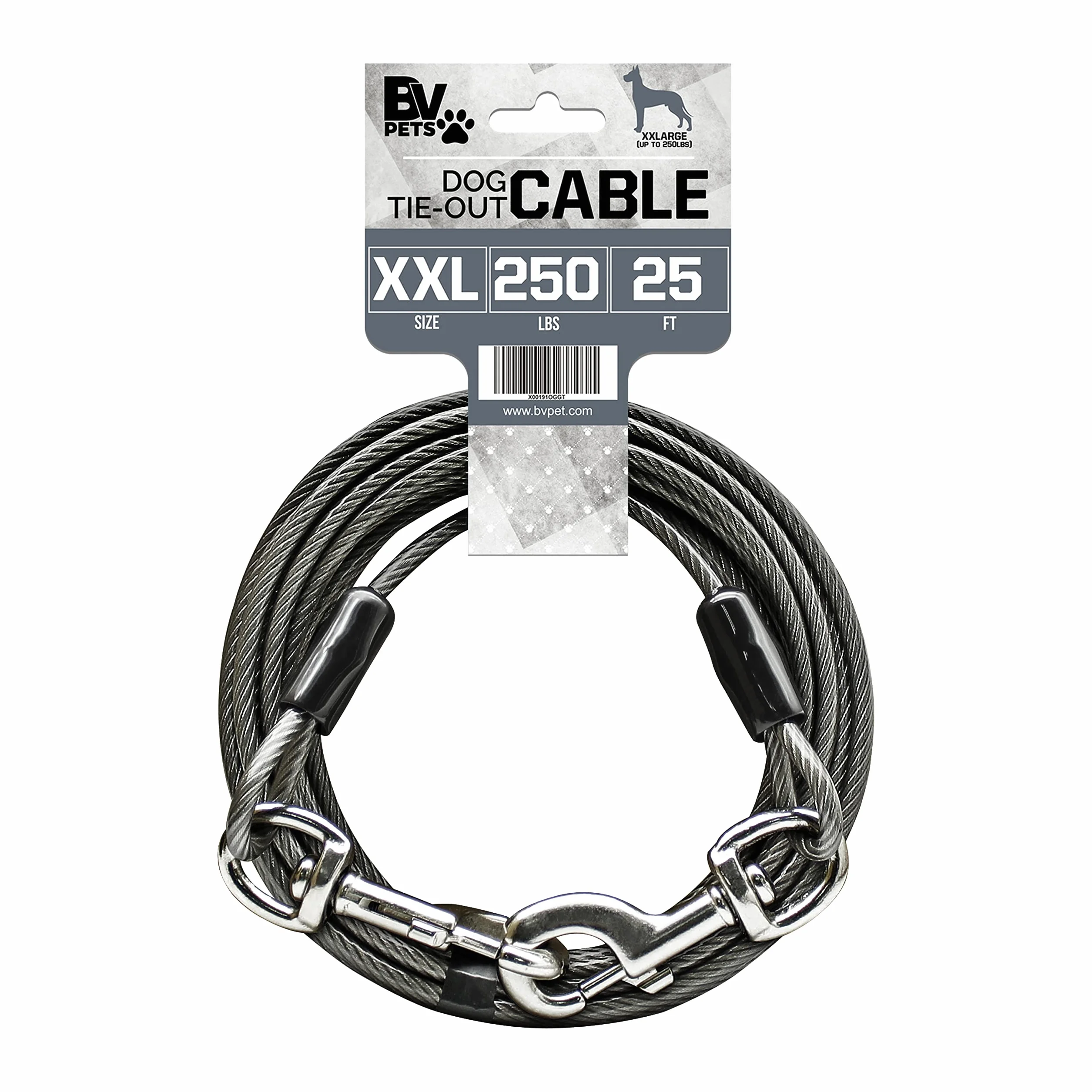 Câble d'attache pour Chien 7,6 m 113,4 kg Réfléchissant Antirouille Clips Pivotants Dégagement Rapide Gris