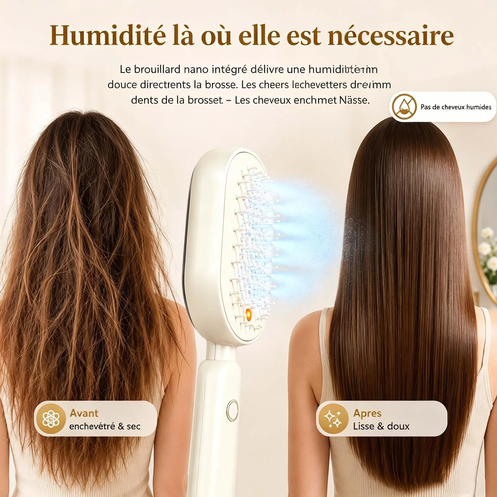 Brosse à Vapeur Électrique 3 en 1 Lisser Contrôler Frisottis Violet