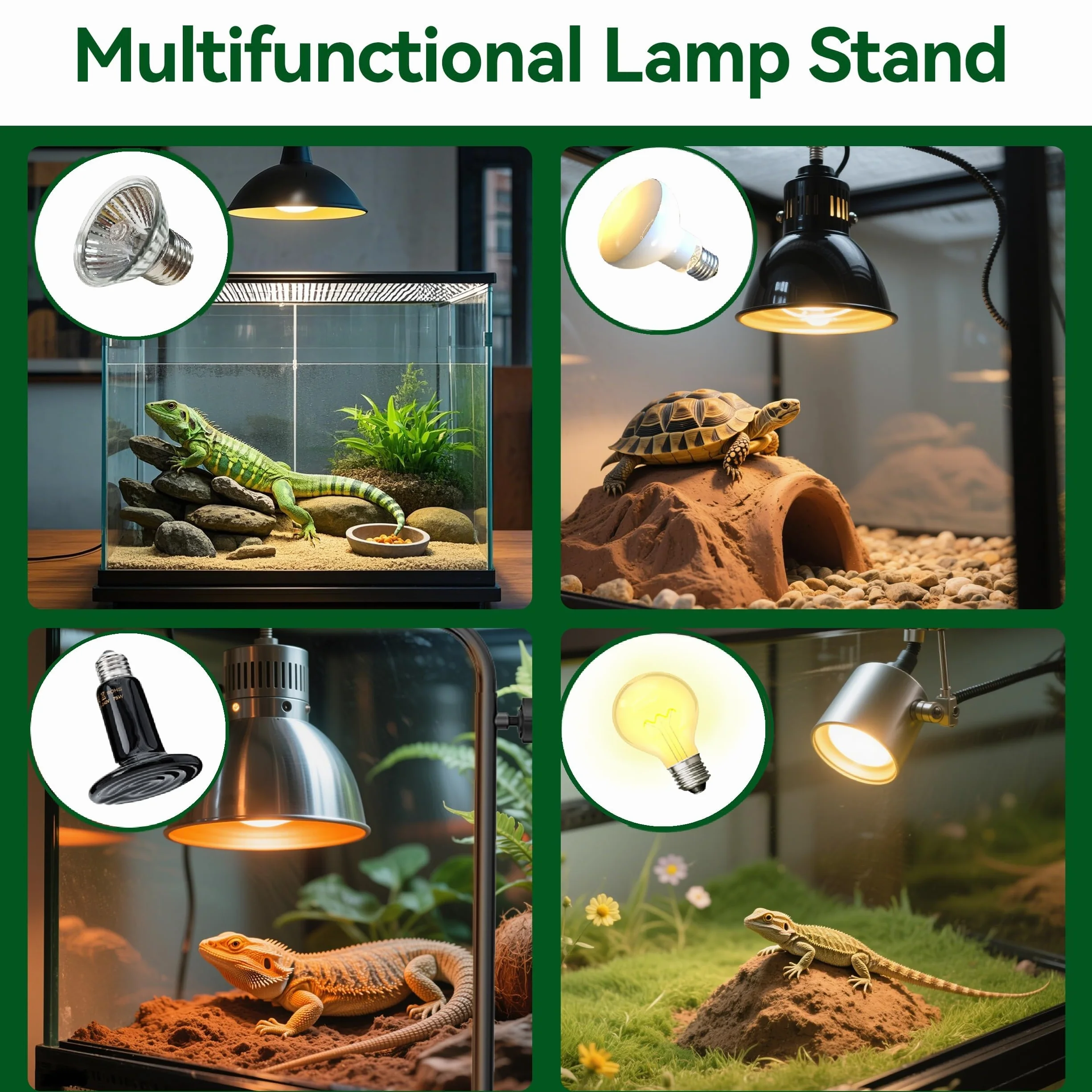 Support lampe chauffante reptiles réglable 45,7–81,3 cm base lourde pour terrarium