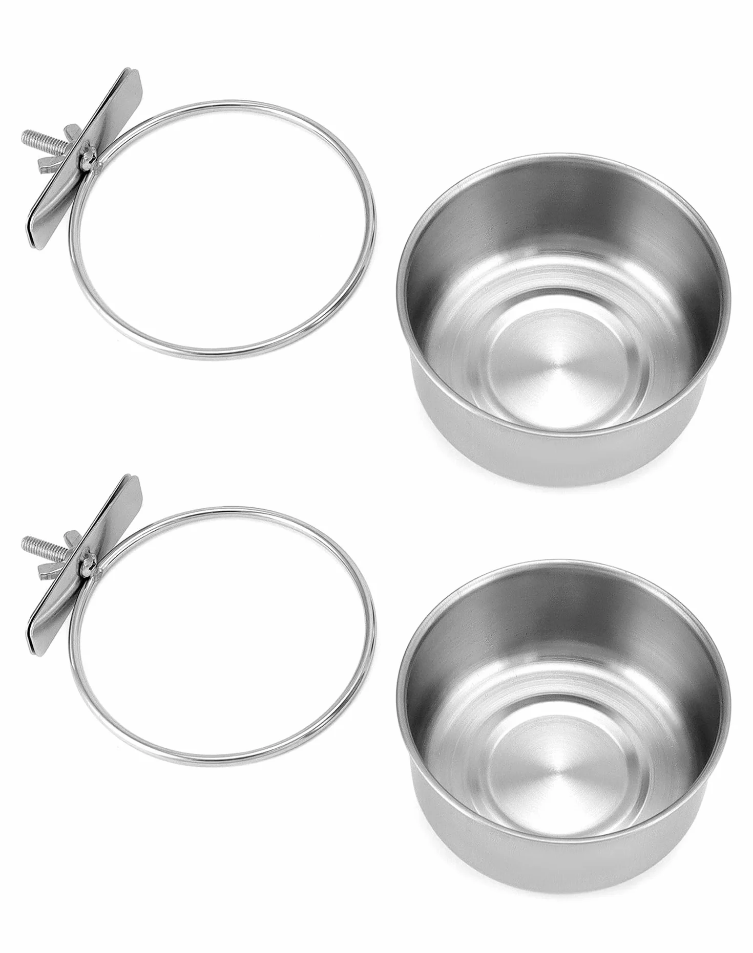 QWORK Lot de 2 Gamelles à Oiseaux en Acier Inoxydable à Suspendre, Accessoires pour Cage à Oiseaux (10 x 4,5 cm)