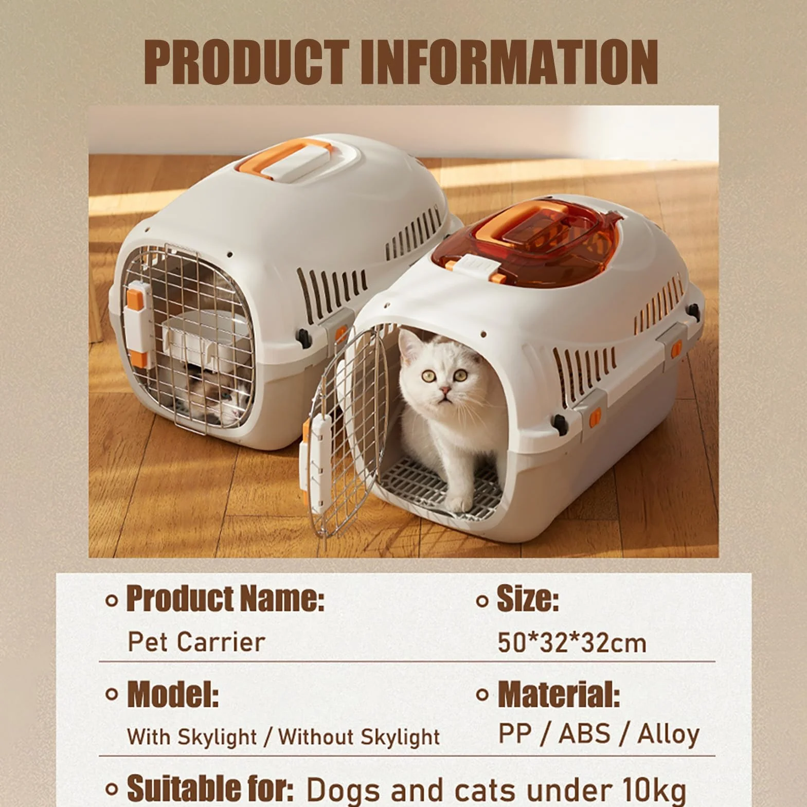 Cage de Transport pour Voiture Approuvée par les Compagnies Aériennes pour Chats et Petits Chiens avec Bol d'Eau et Coussin Blanc