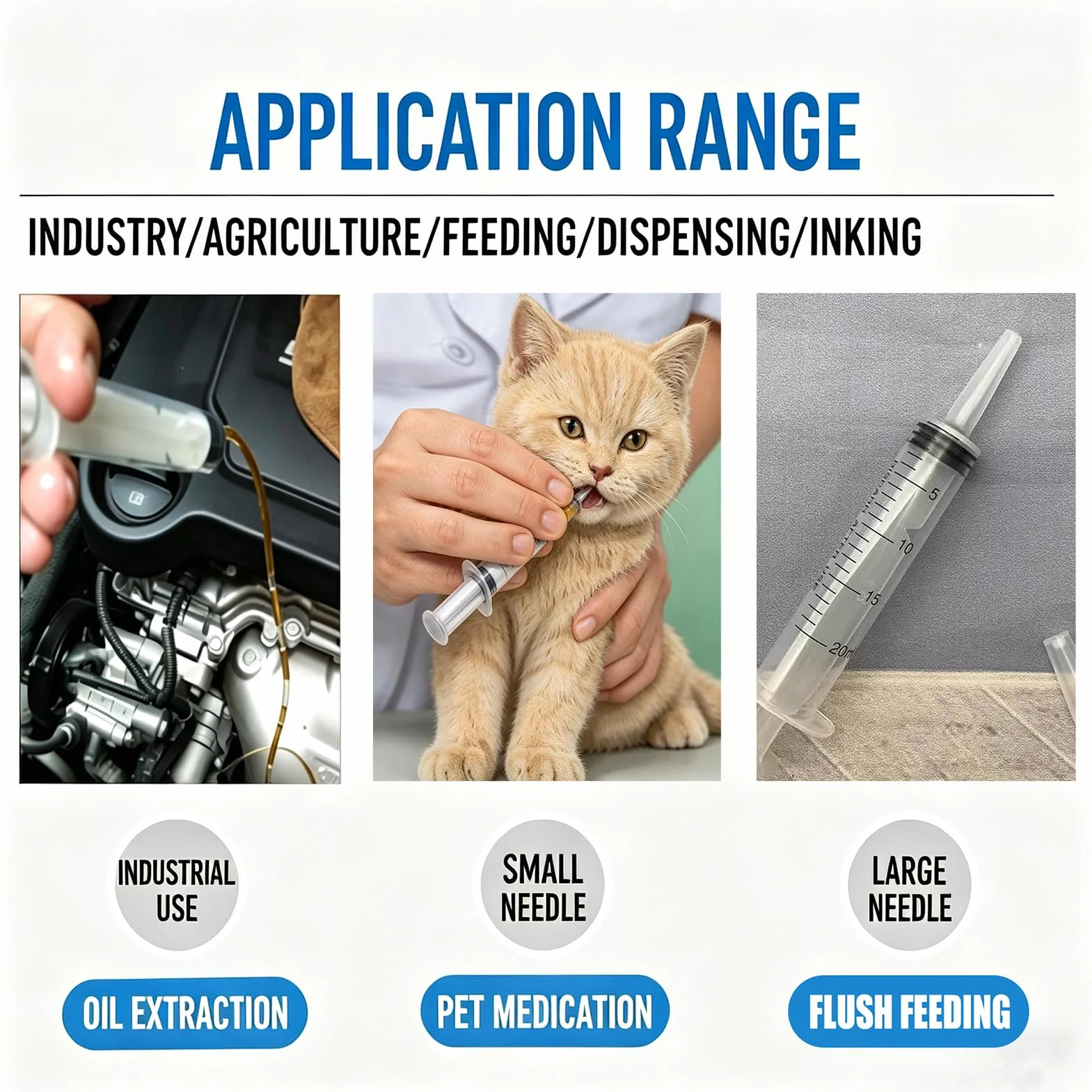 Seringue Alimentaire 20ml Plastique avec Bouchon Adaptateur pour Alimentation Animale